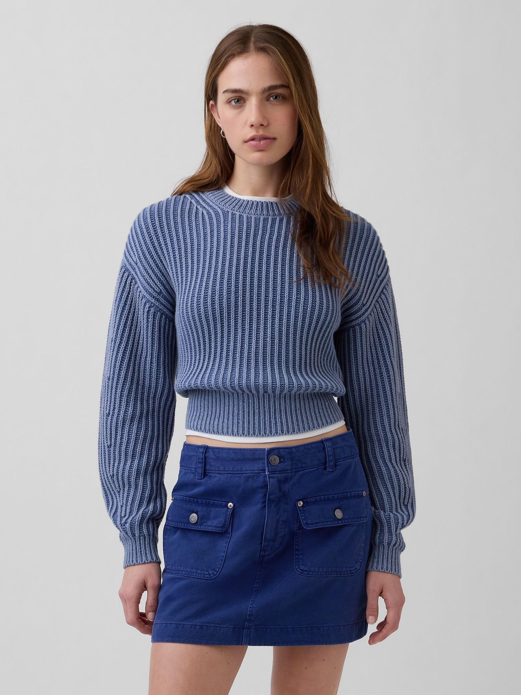 Blue Barrel-Sleeve Crop Jumper - Image 1 of 4