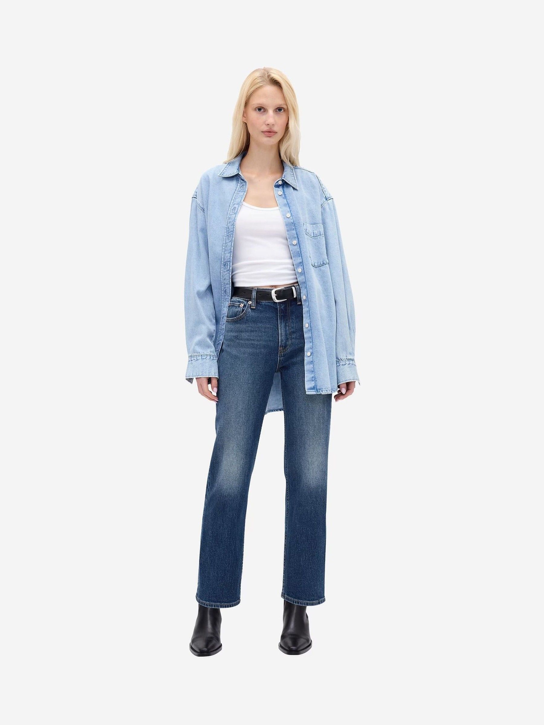 Dark Indigo High Waisted '90s Slim Straight Crop Jeans - Image 4 of 6