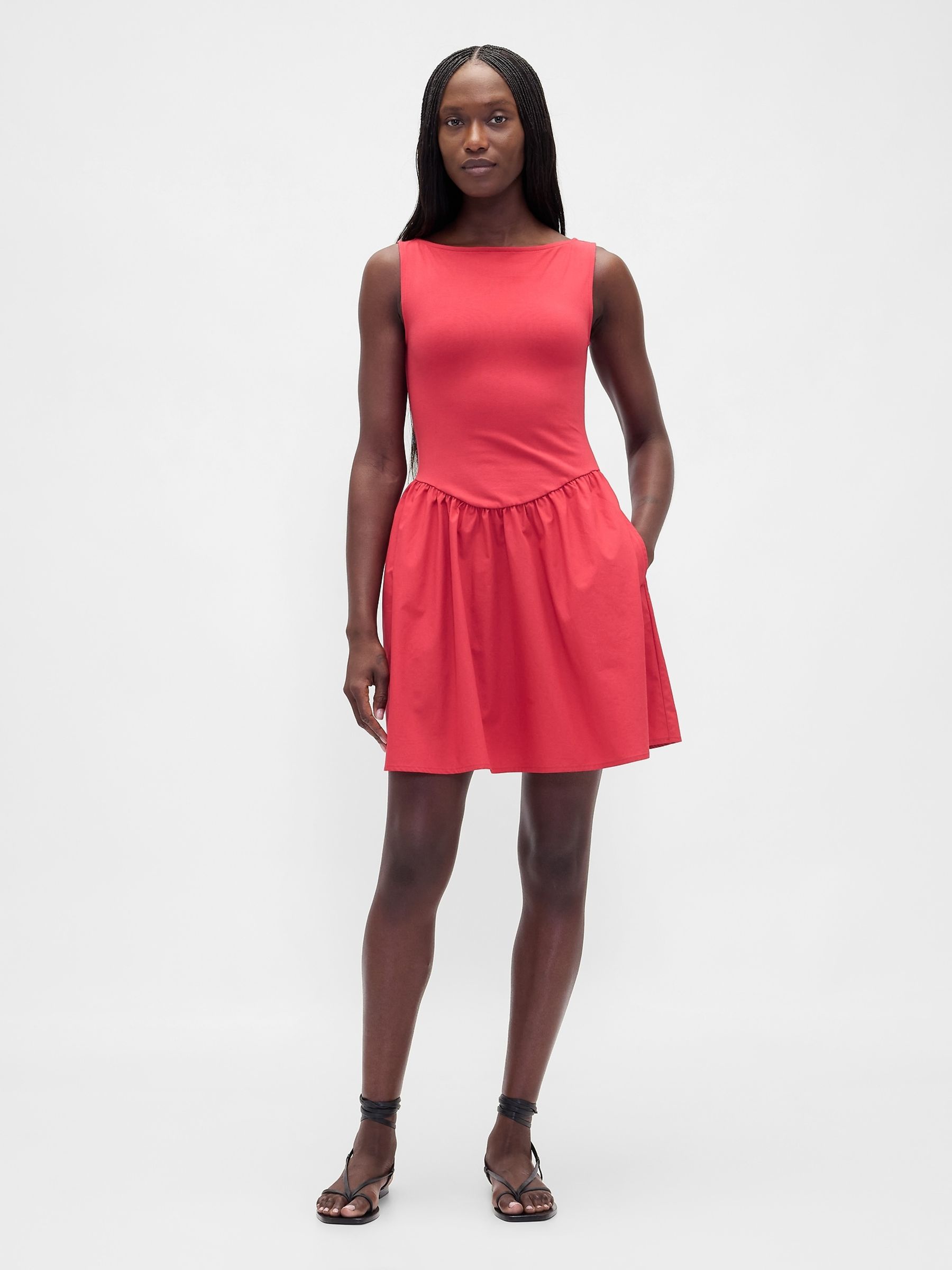 Red Drop-Waist Mini Dress - Image 1 of 4 Red Drop-Waist Mini Dress - Image 1 of 4