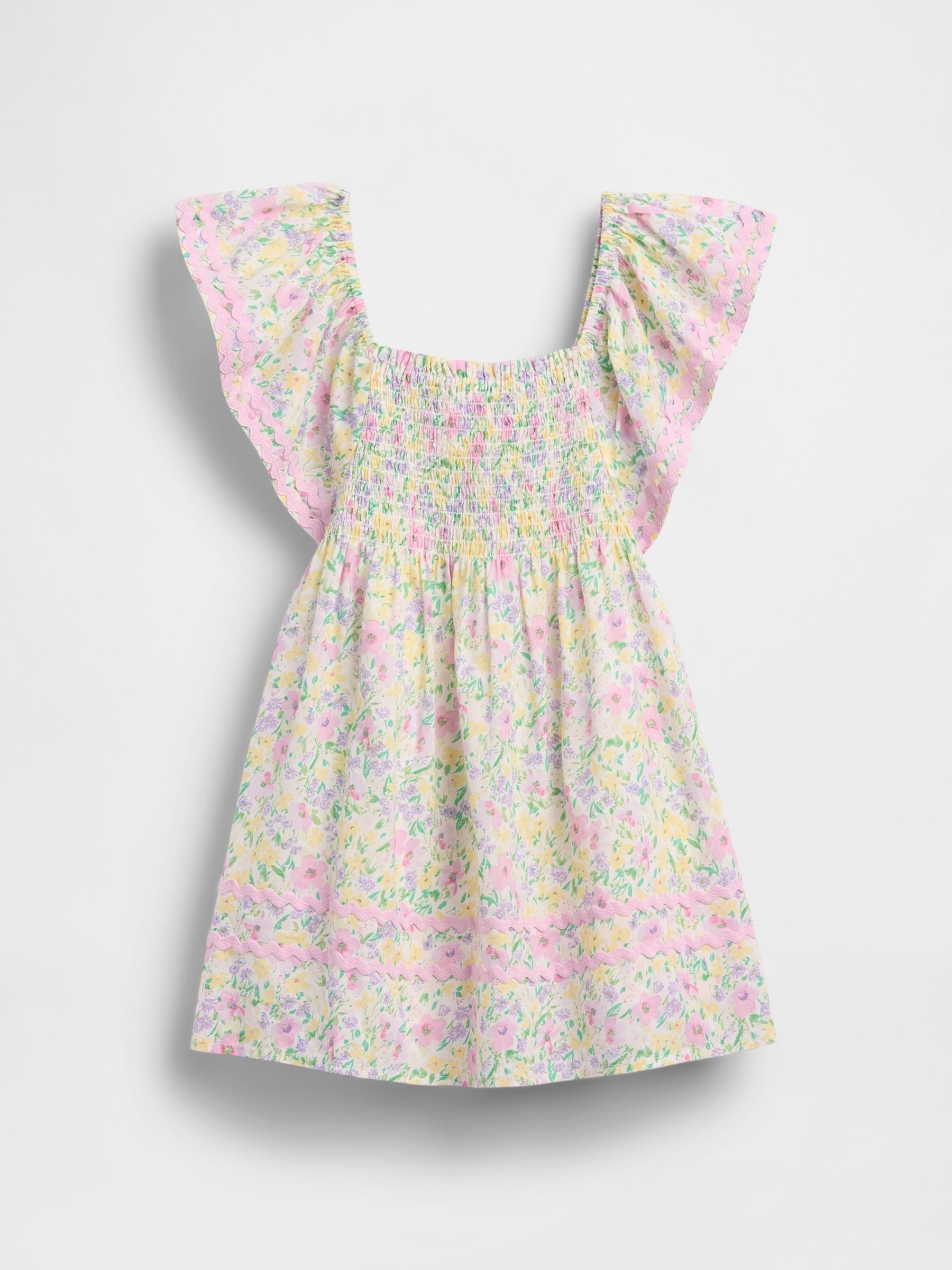 Pink Floral Smocked Flutter-Sleeve Dress - Image 2 of 3