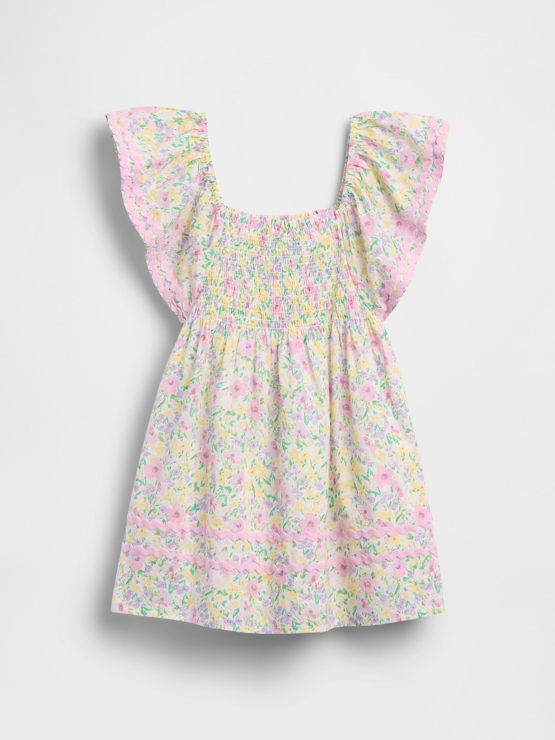 Pink Floral Smocked Flutter-Sleeve Dress - Image 3 of 3