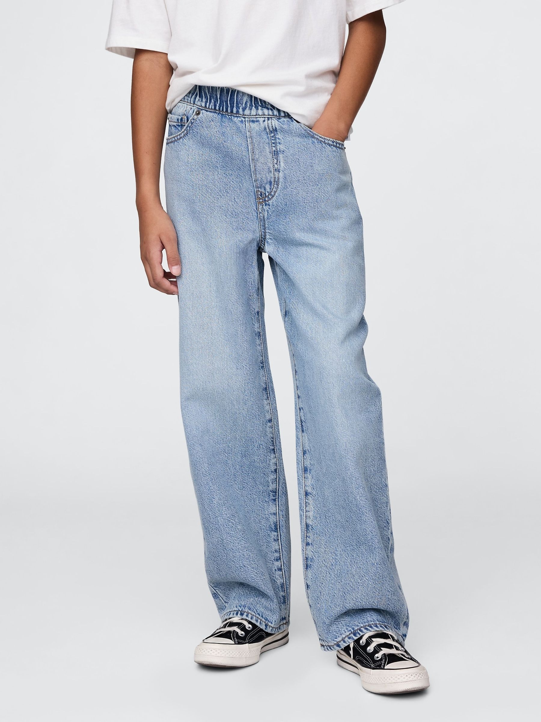 Light Wash UltraSoft Pull On Baggy Jeans - Image 1 of 5 Light Wash UltraSoft Pull On Baggy Jeans - Image 1 of 5