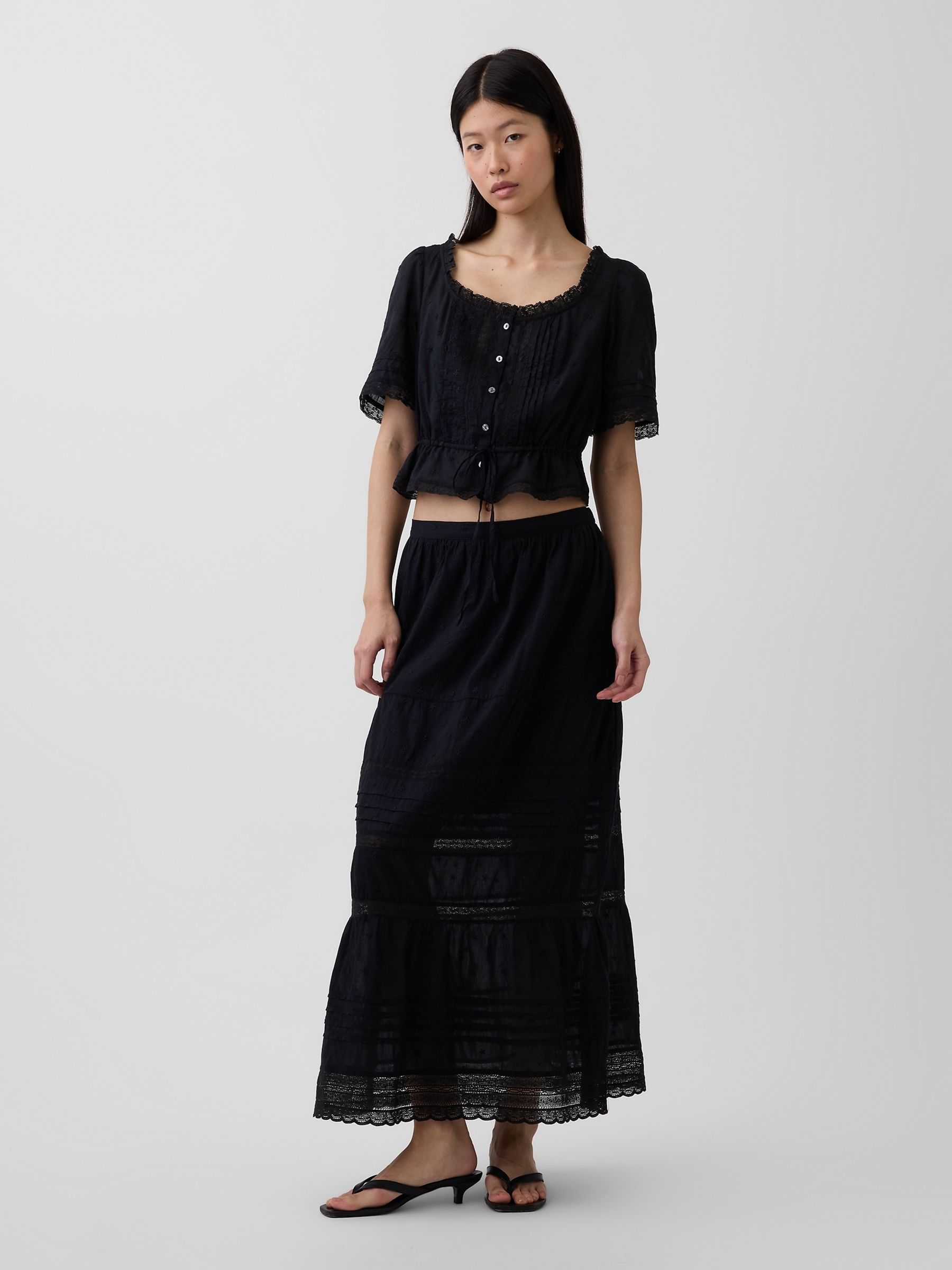 Black Lace-Trim Maxi Skirt - Image 1 of 4