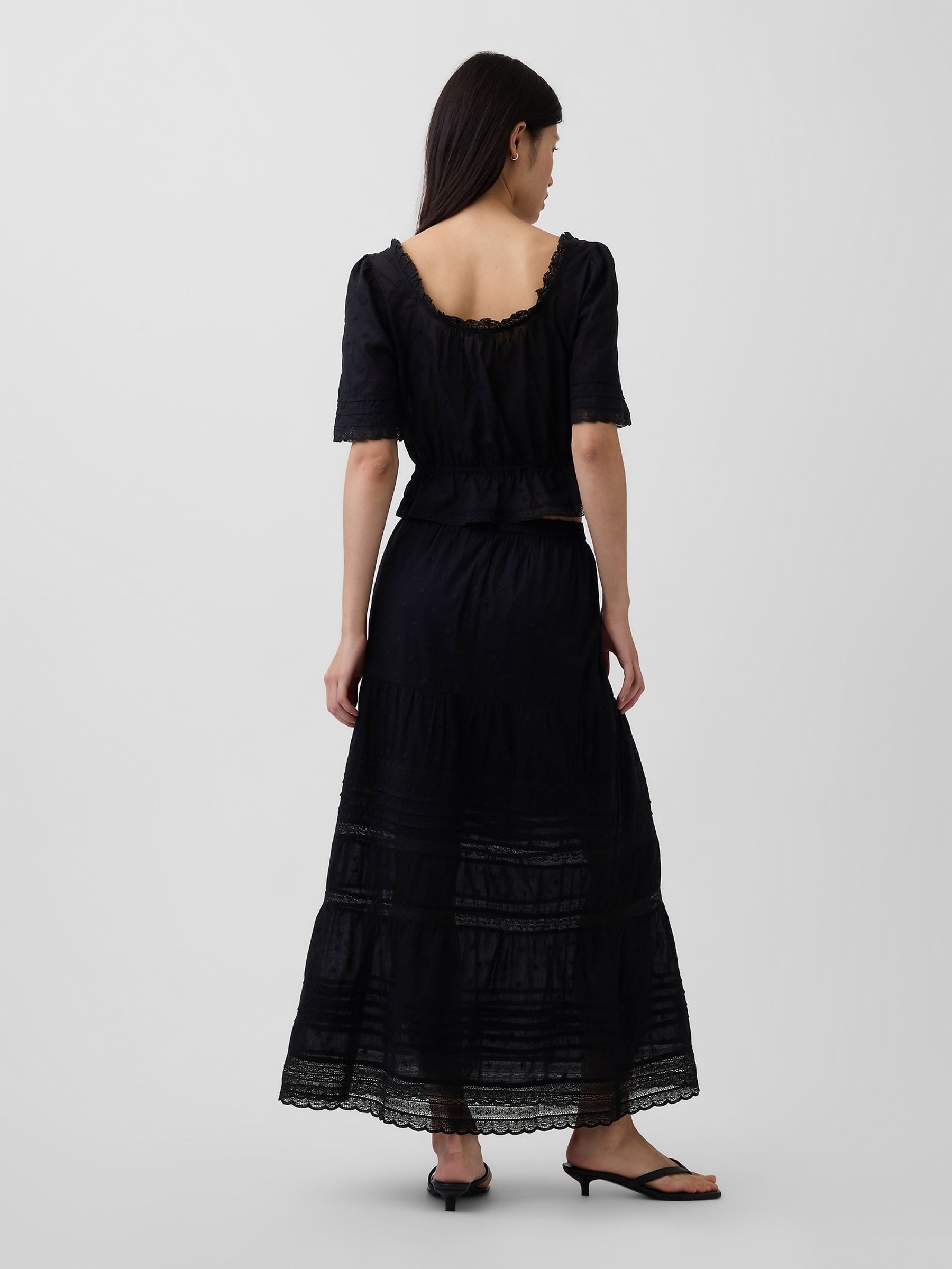 Black Lace-Trim Maxi Skirt - Image 2 of 4