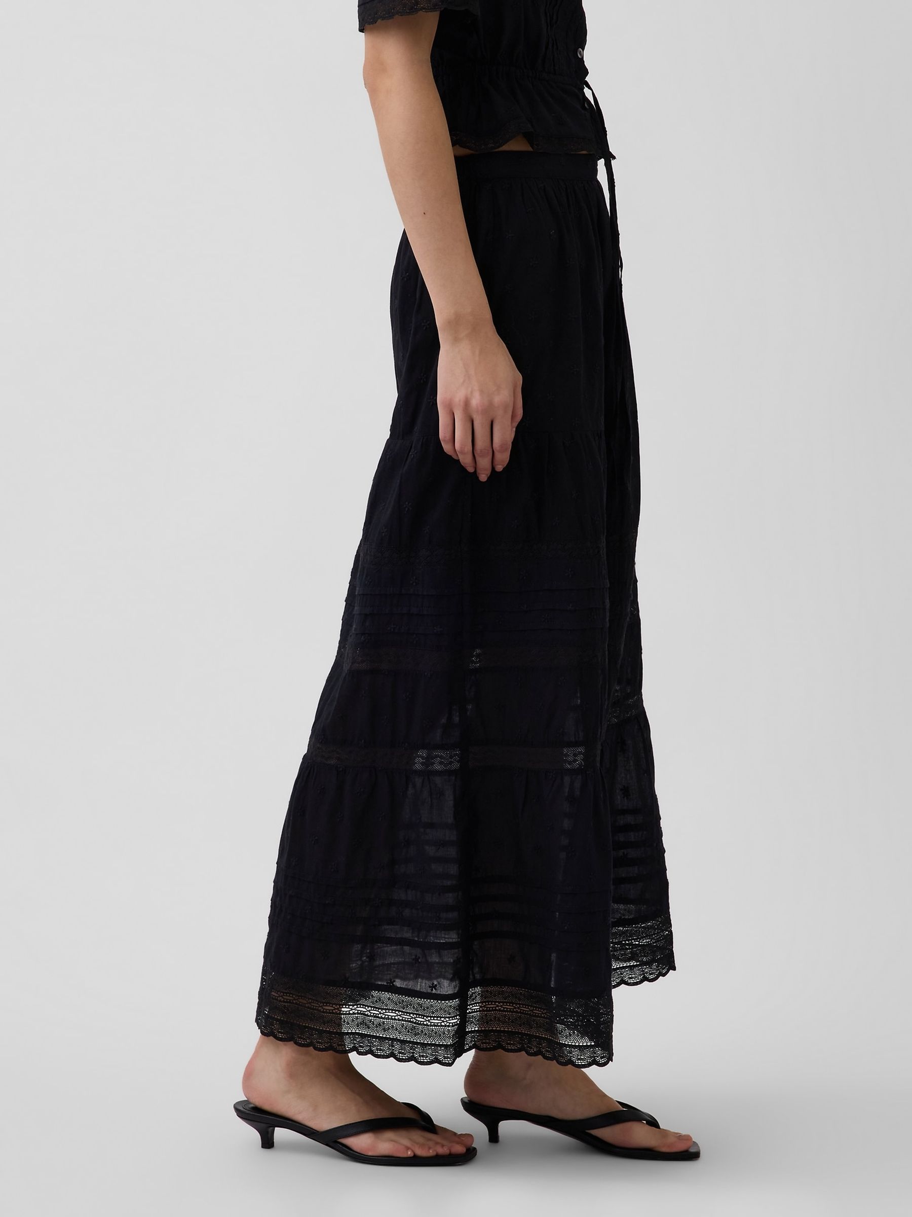 Black Lace-Trim Maxi Skirt - Image 3 of 4