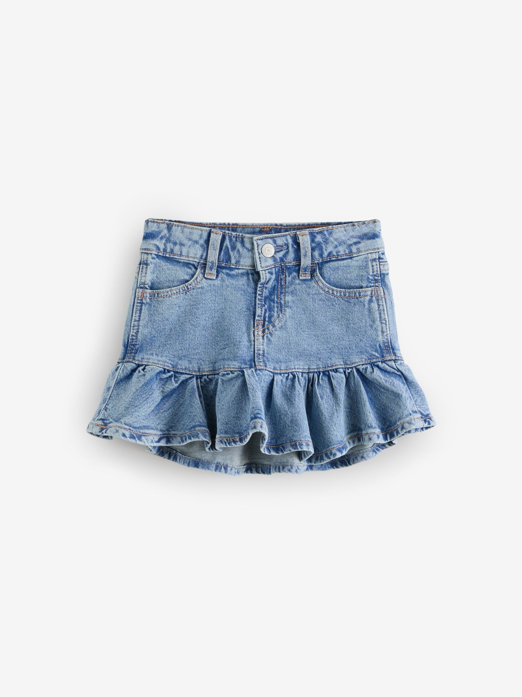 Medium wash Ruffle Denim Skirt - Image 1 of 5