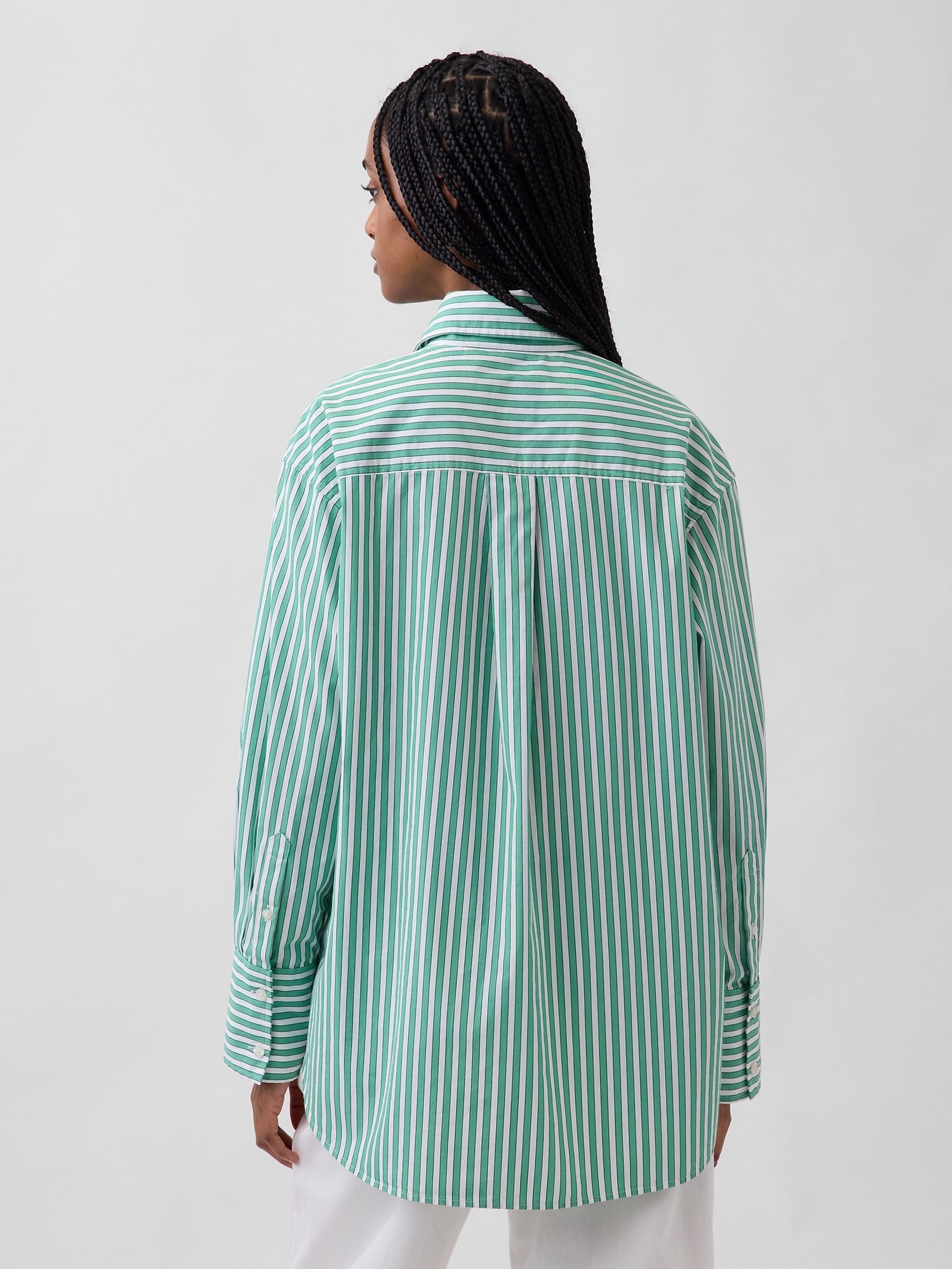 Green Stripe Cotton Poplin Big Shirt - Image 2 of 5