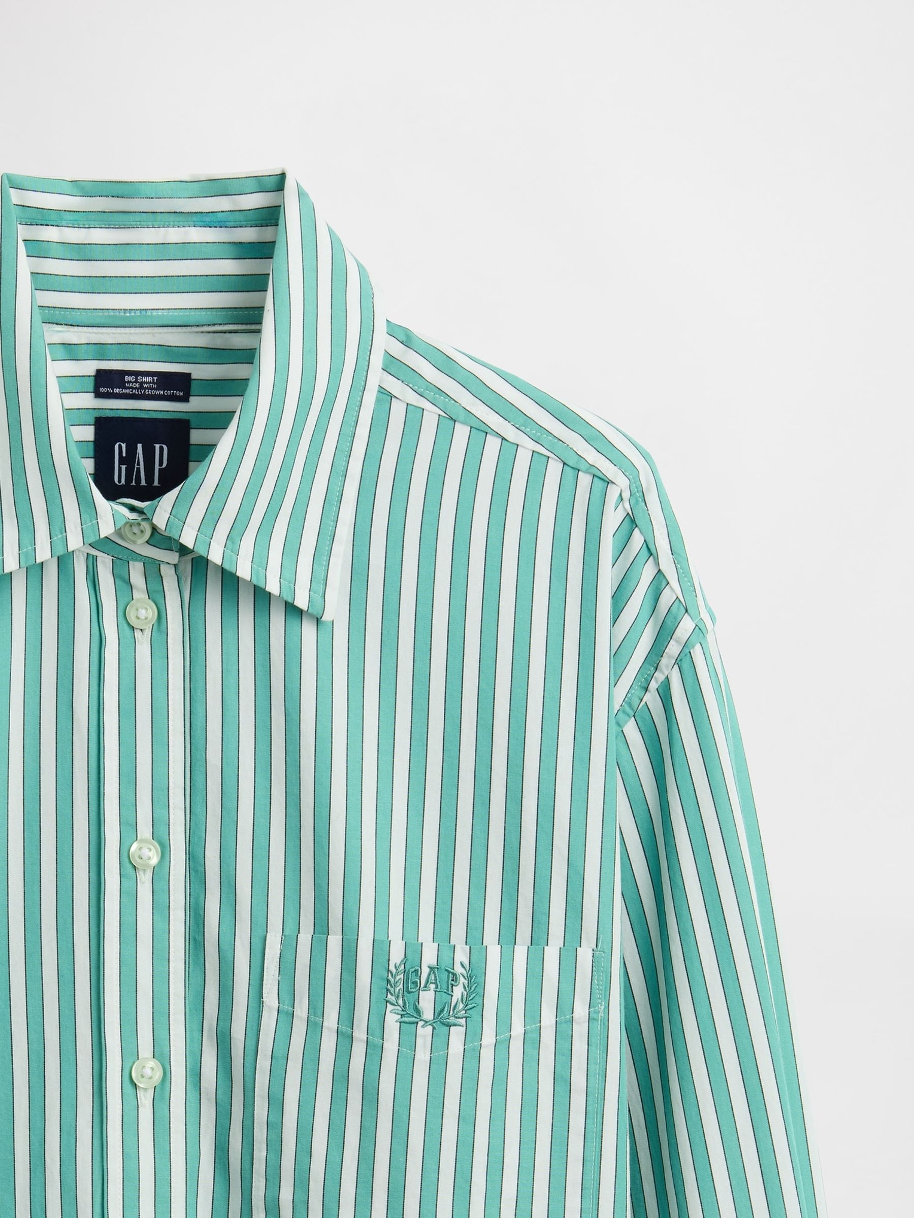 Green Stripe Cotton Poplin Big Shirt - Image 5 of 5