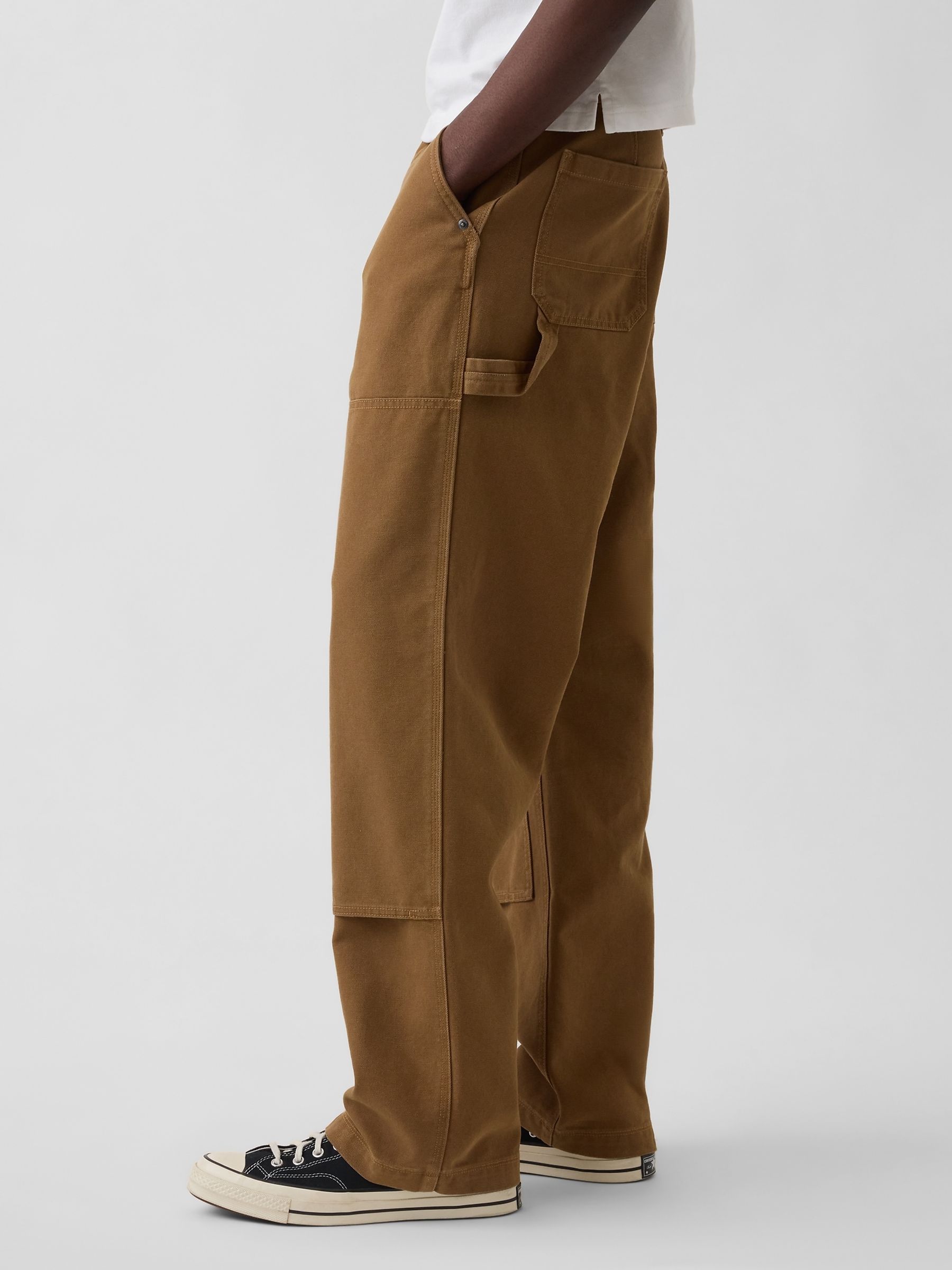 Brown 90s Loose Canvas Double-Knee Carpenter Trousers - Image 3 of 5
