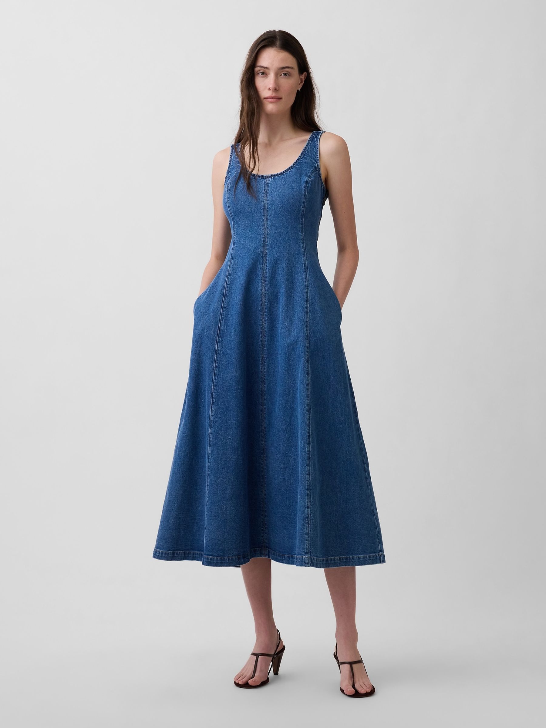 Blue Denim Scoop Neck Maxi Dress - Image 1 of 4