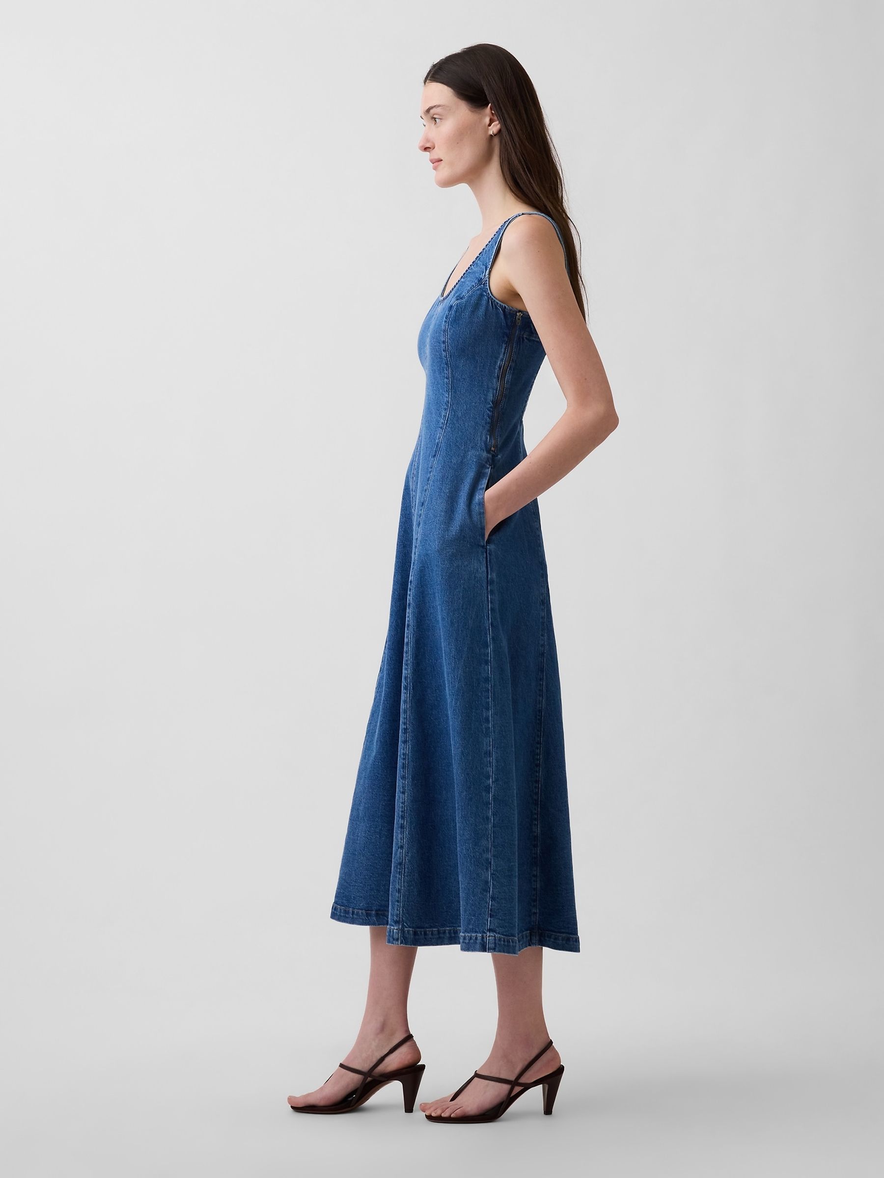 Blue Denim Scoop Neck Maxi Dress - Image 3 of 4