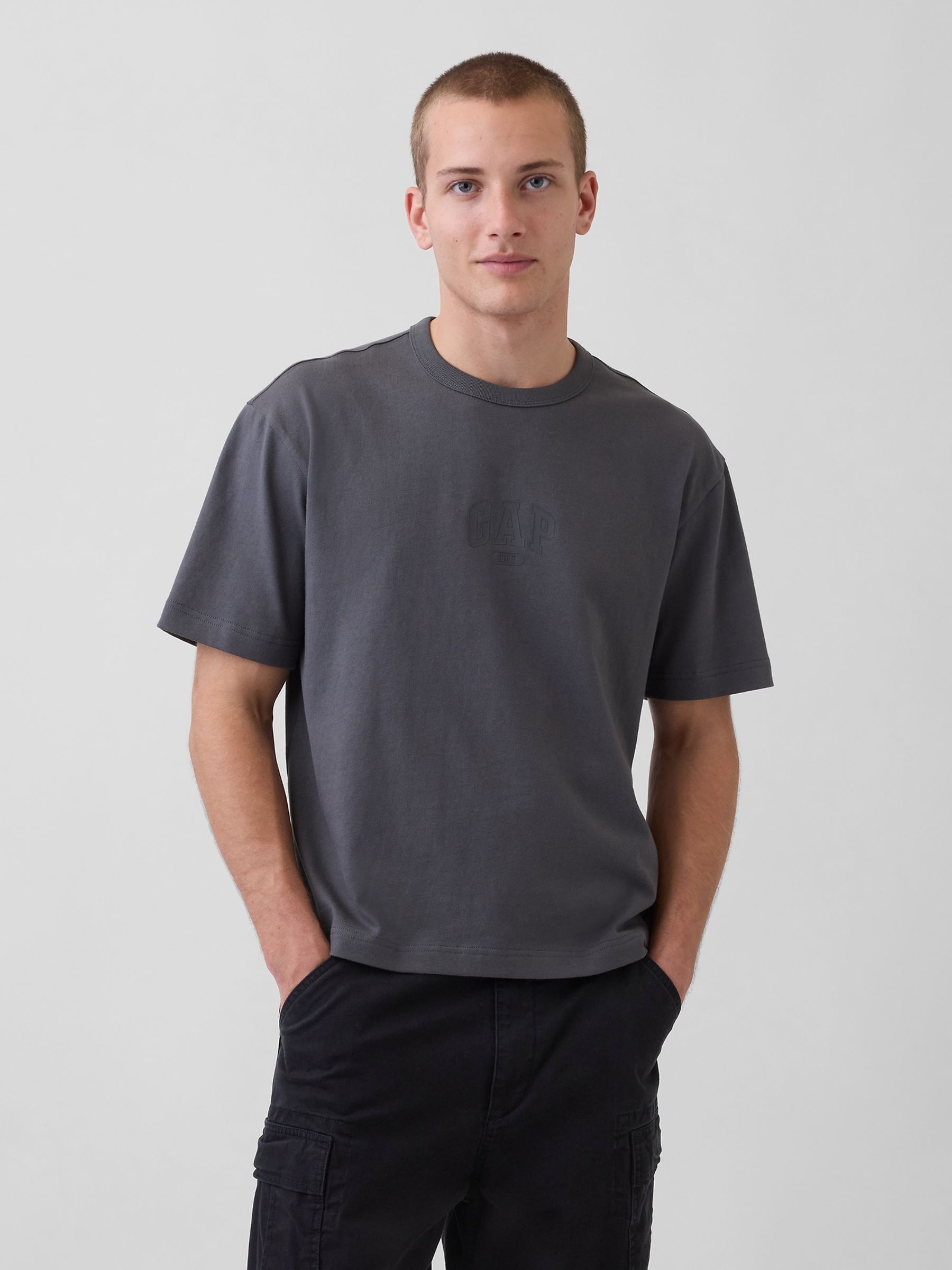 Charcoal Grey Heavyweight Relaxed 1969 Logo Boxy T-Shirt - Image 1 of 4