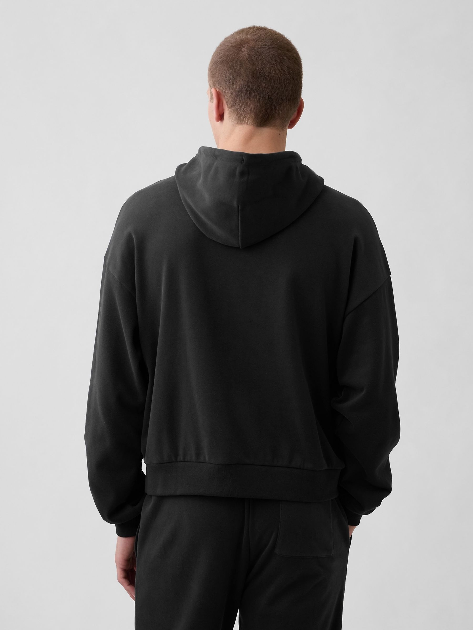 Black Vintage Soft Terry Oversized Logo Crop Hoodie - Image 2 of 4