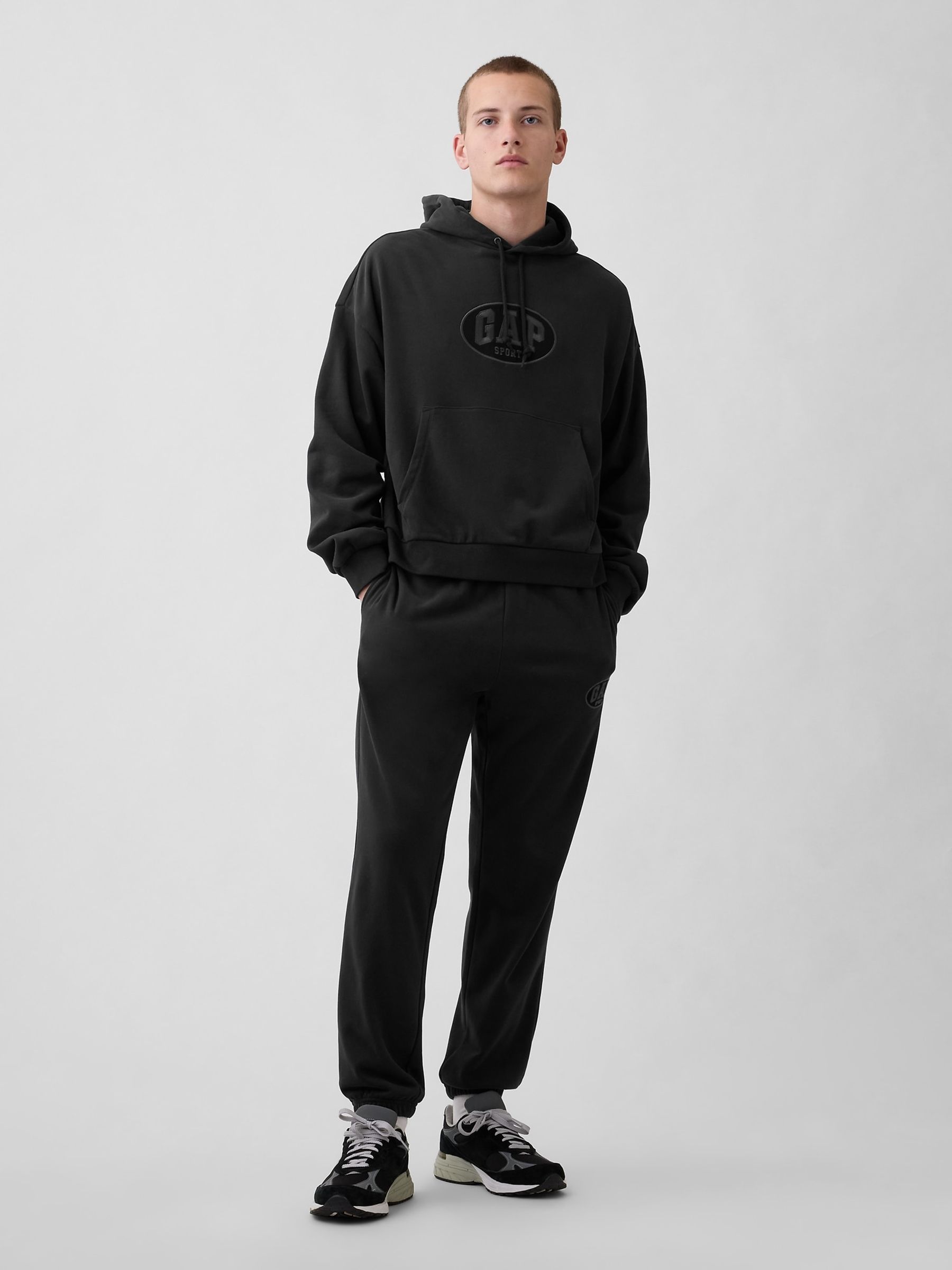 Black Vintage Soft Terry Oversized Logo Crop Hoodie - Image 3 of 4