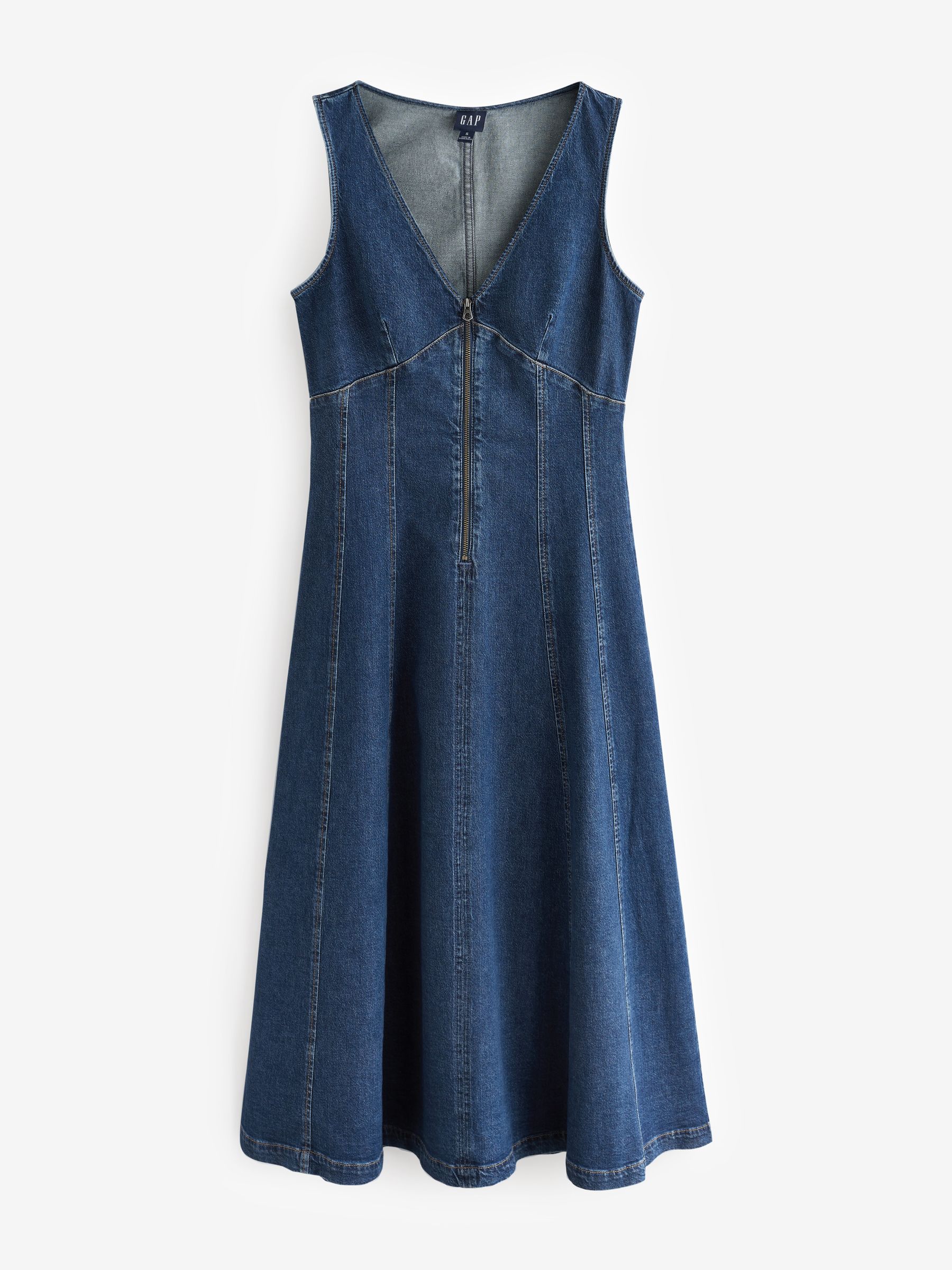 Dark Wash Denim Seamed Zip-Front Midi Dress - Image 5 of 8