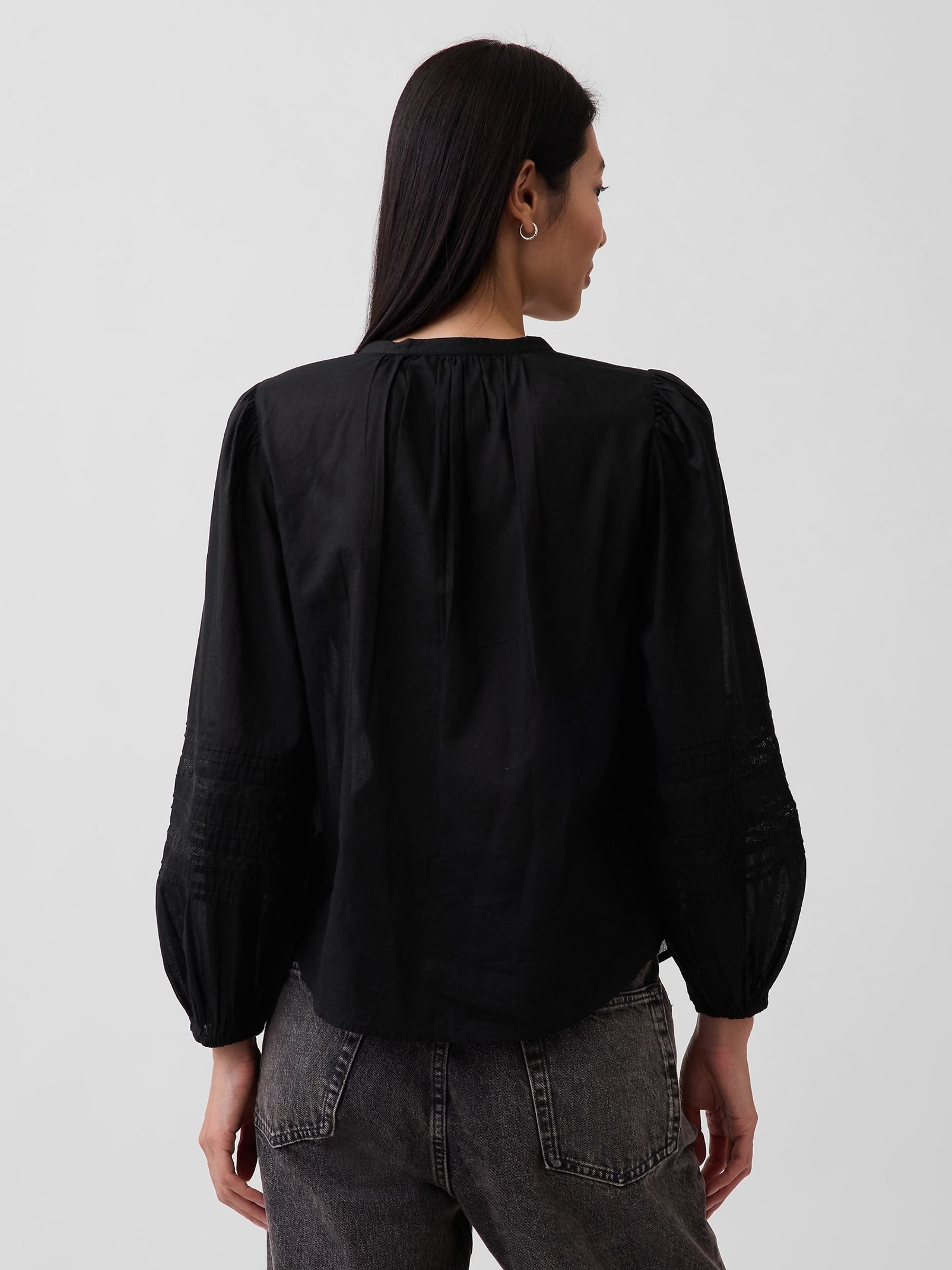 Black Lace-Trim Pintuck Top | Gap