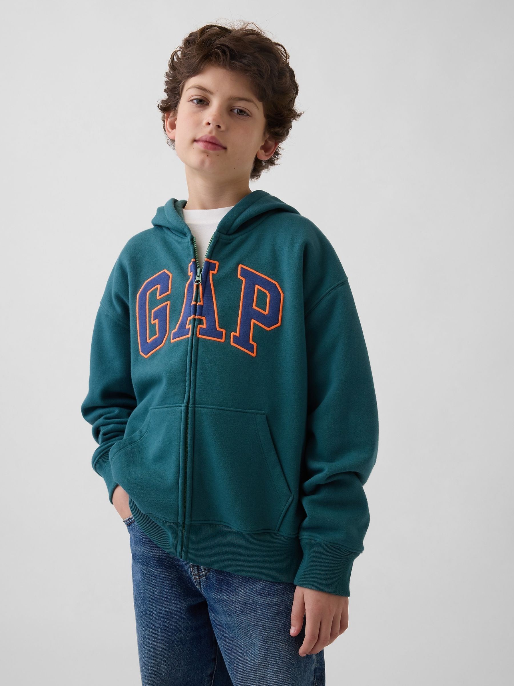 Green Relaxed Logo French Terry Zip Hoodie (4-13yrs) - Image 1 of 5