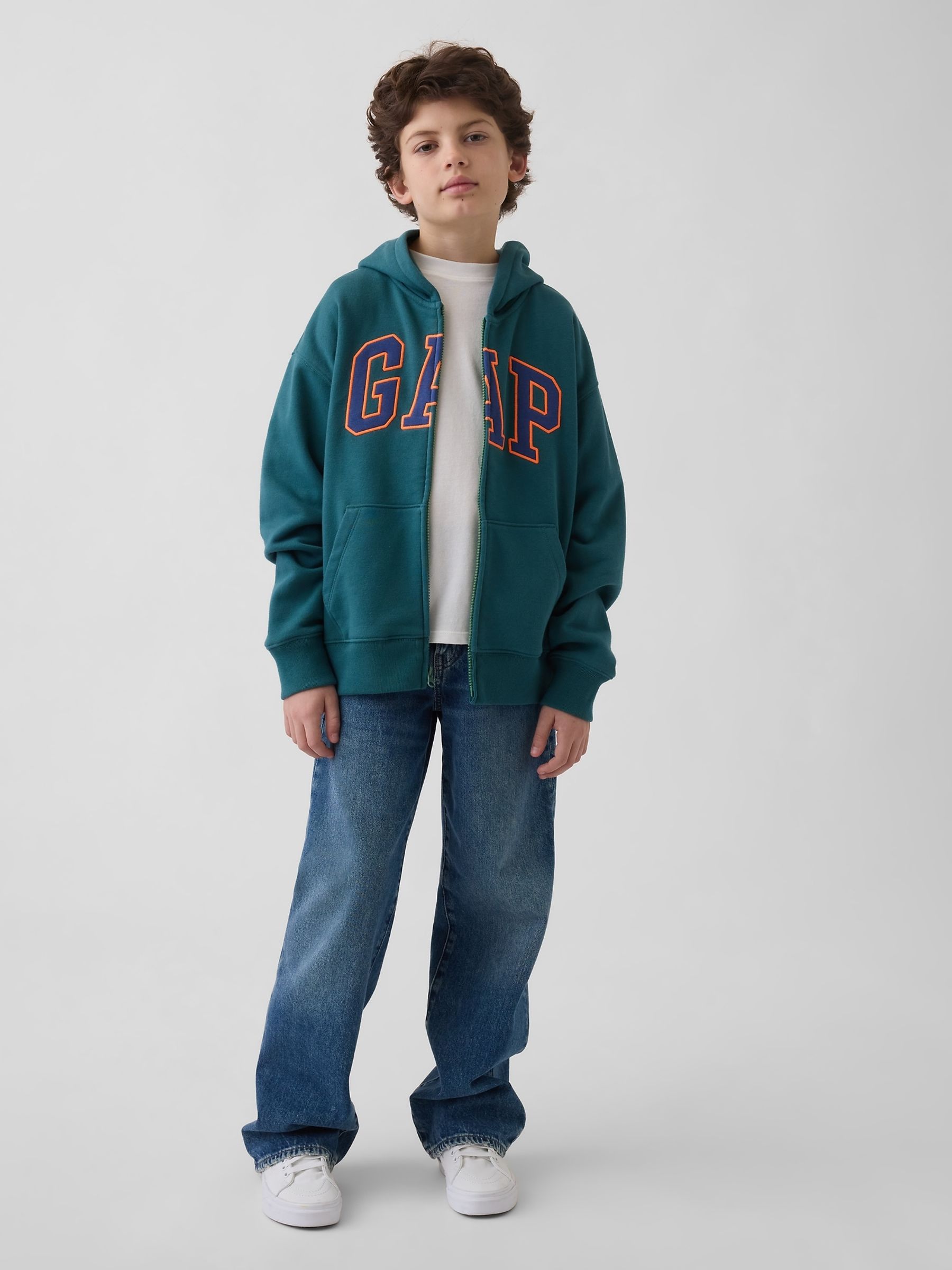 Green Relaxed Logo French Terry Zip Hoodie (4-13yrs) - Image 3 of 5