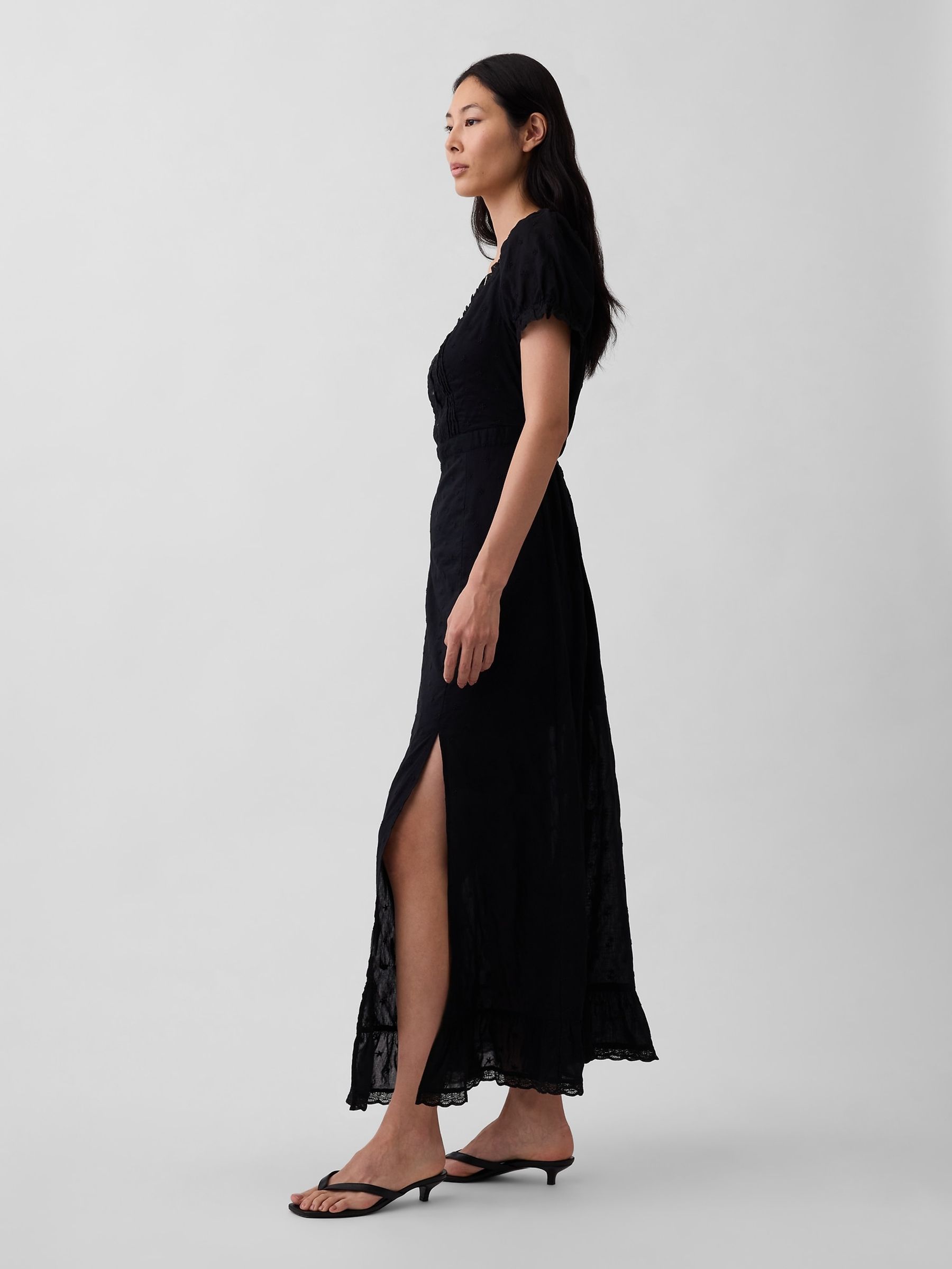 Black Embroidered Puff-Sleeve Maxi Dress - Image 3 of 4