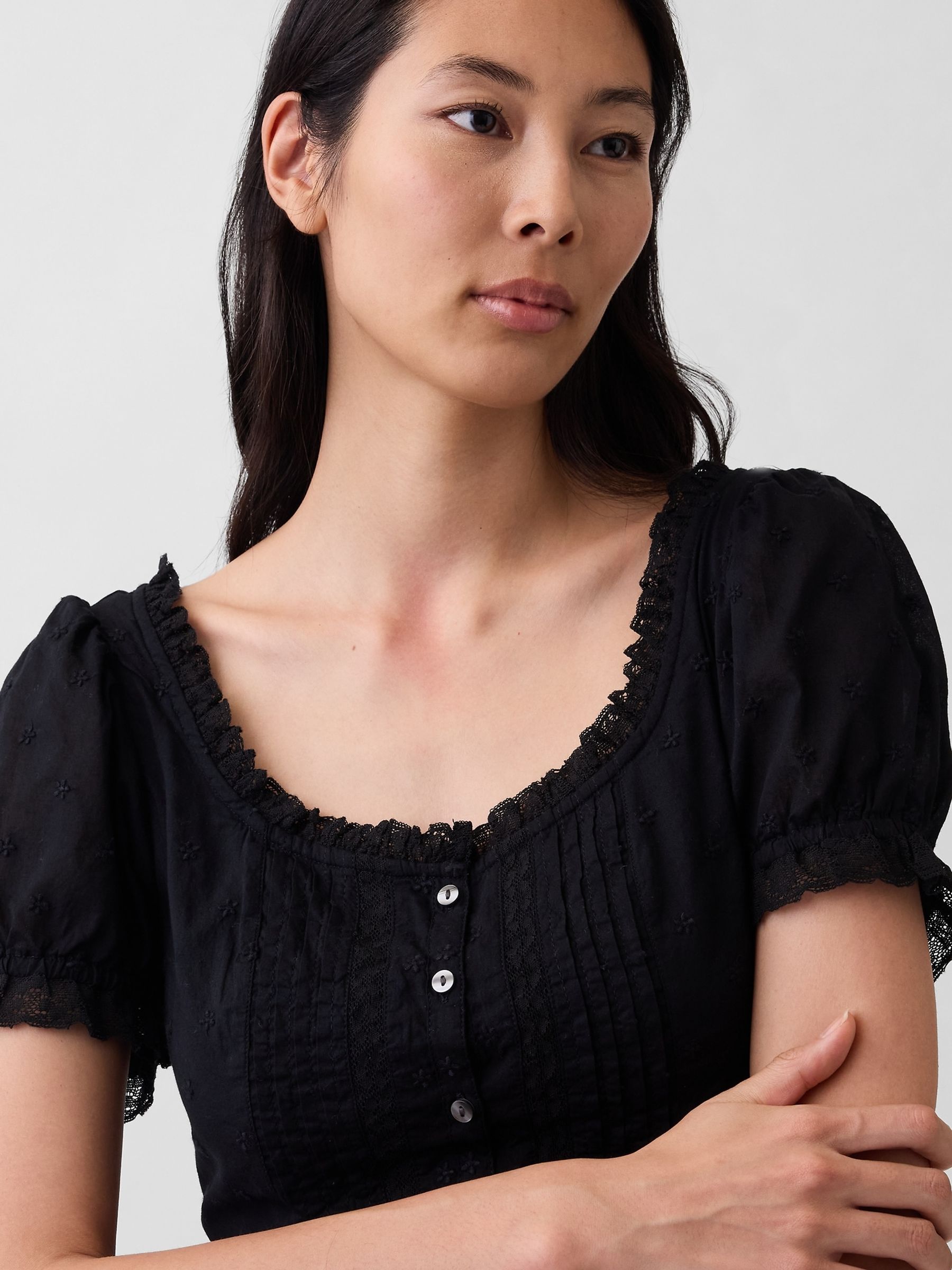 Black Embroidered Puff-Sleeve Maxi Dress - Image 4 of 4