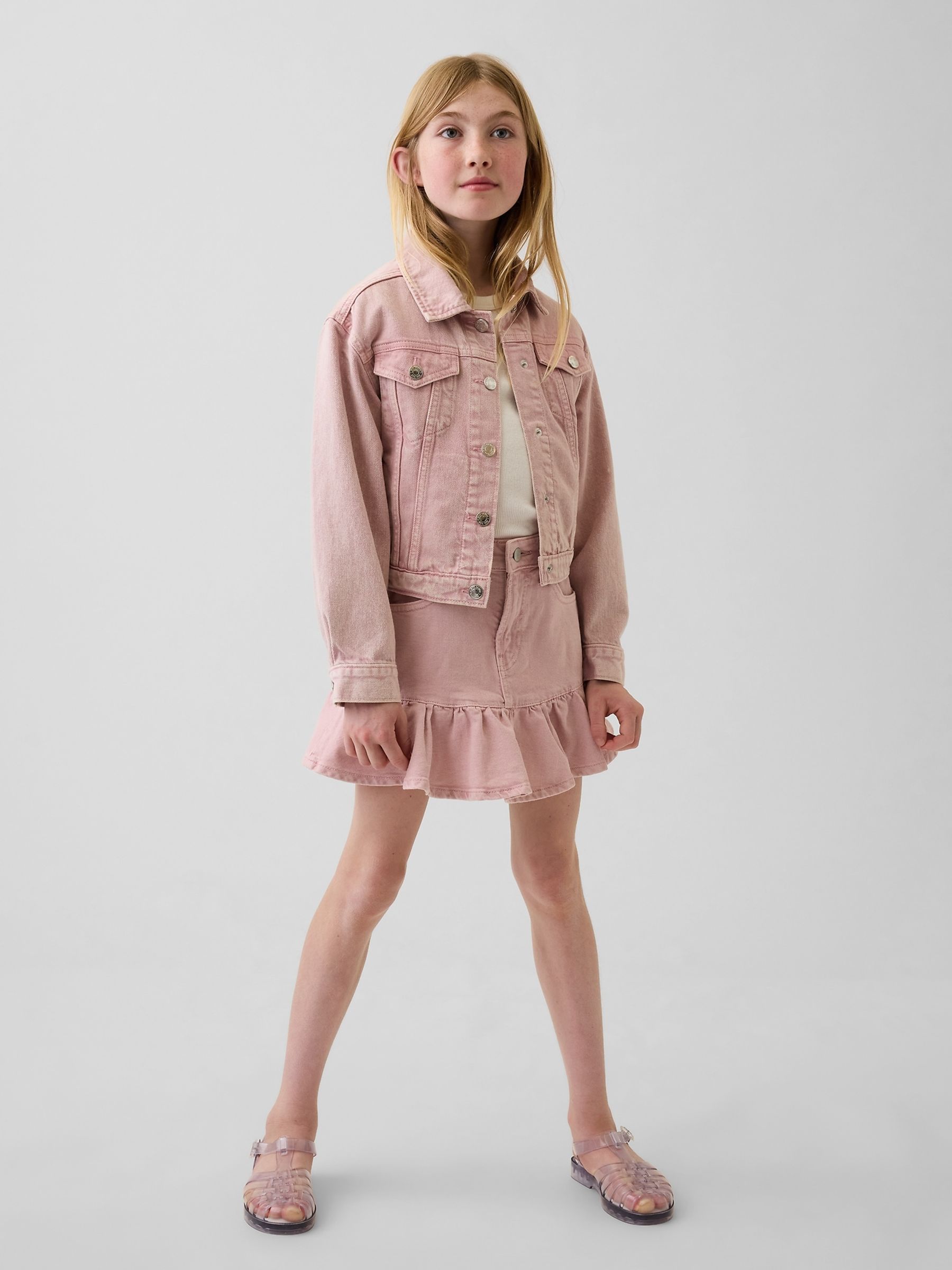 Pink Denim Ruffle Skirt - Image 1 of 4