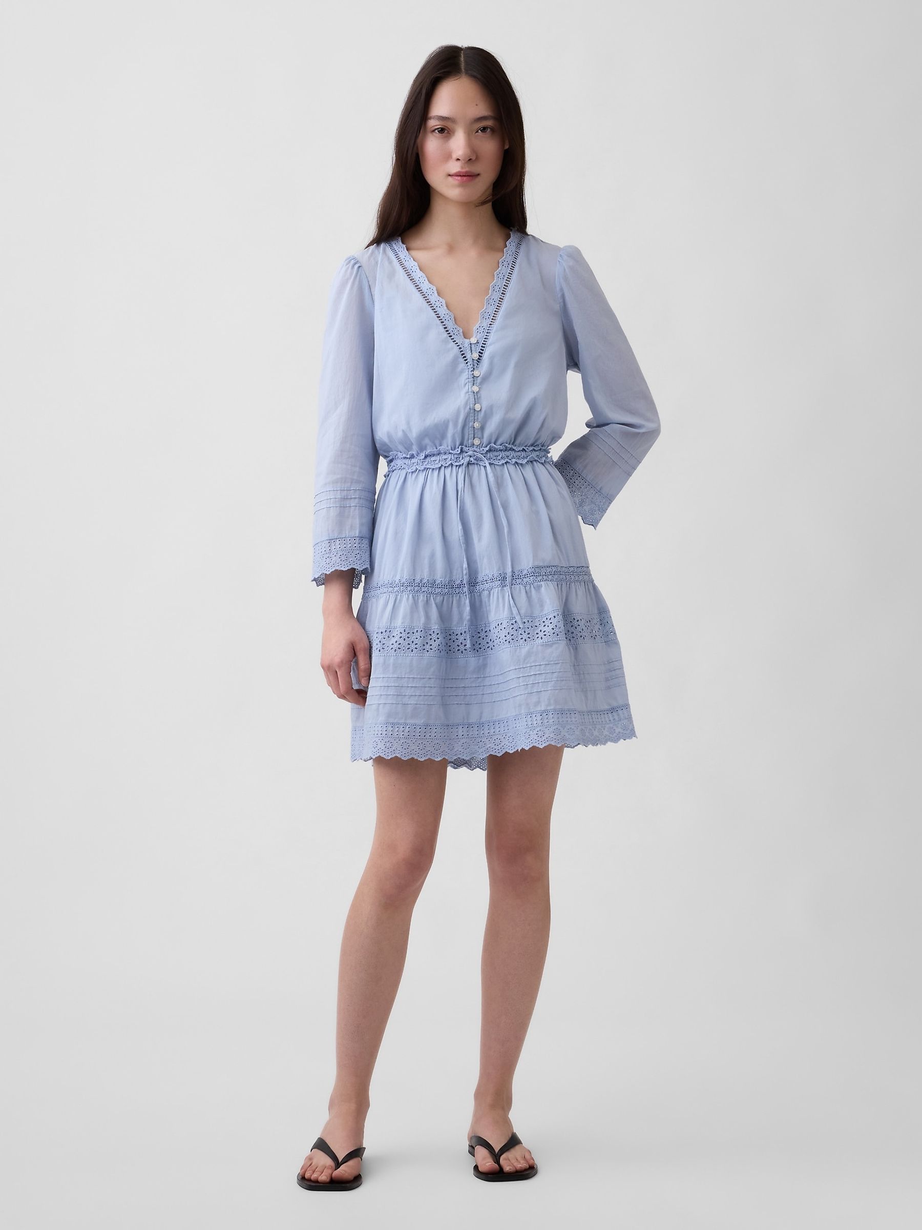 Blue Lace-Trim Mini Dress - Image 1 of 4