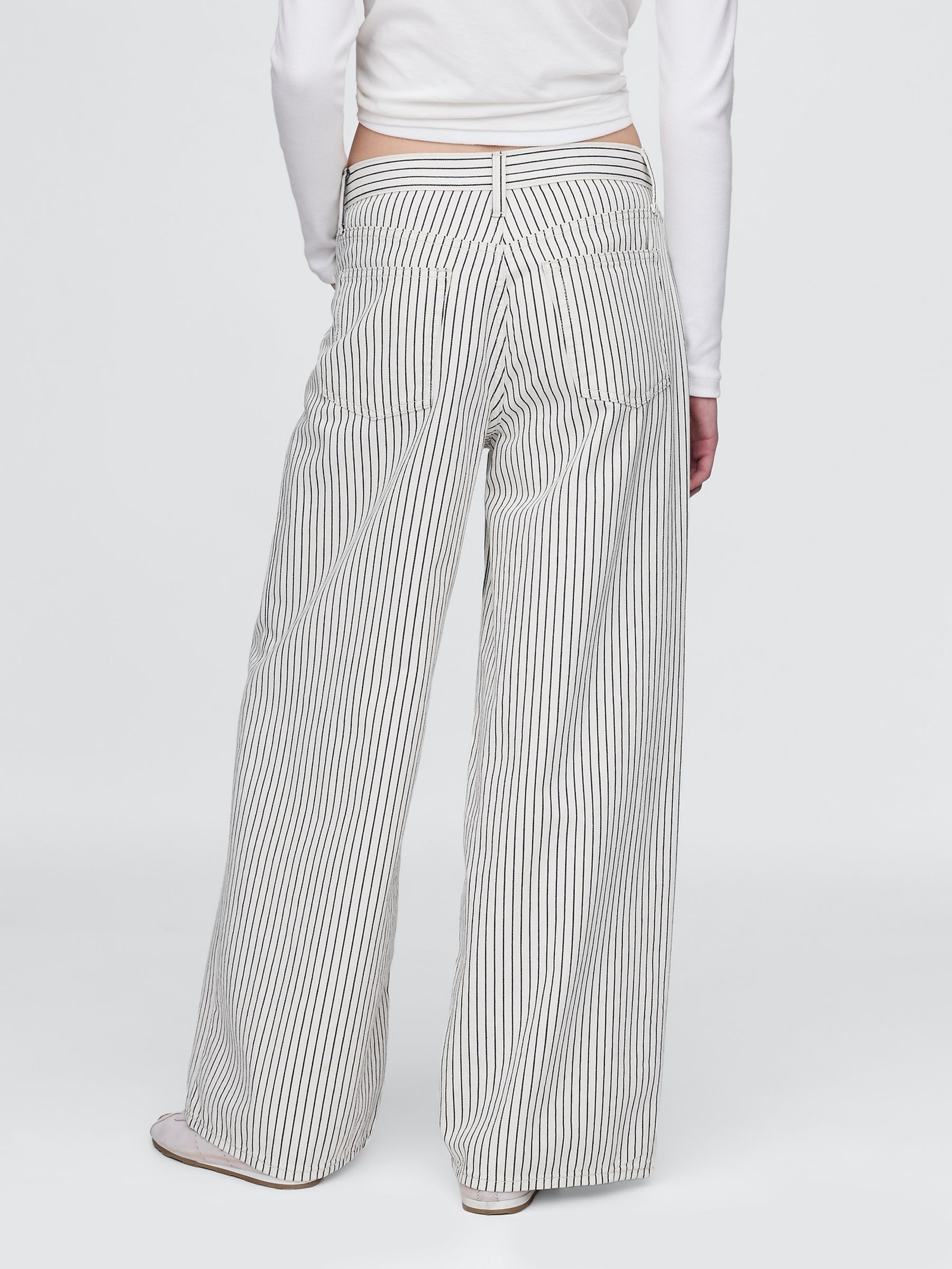 White/Black Stripe Mid Rise Denim Stripe Baggy Jeans - Image 2 of 4