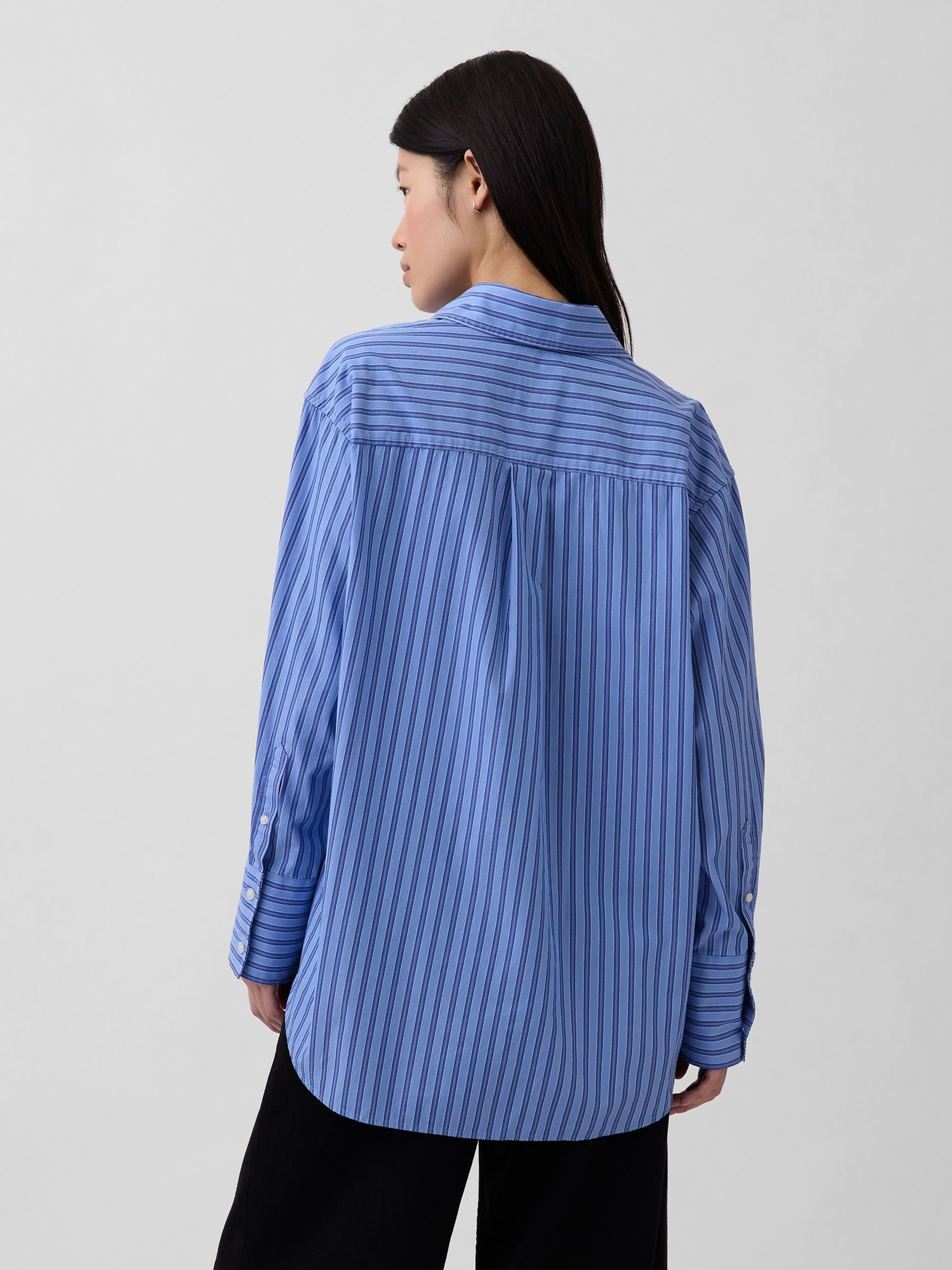 Blue Stripe Cotton Poplin Big Shirt - Image 2 of 5