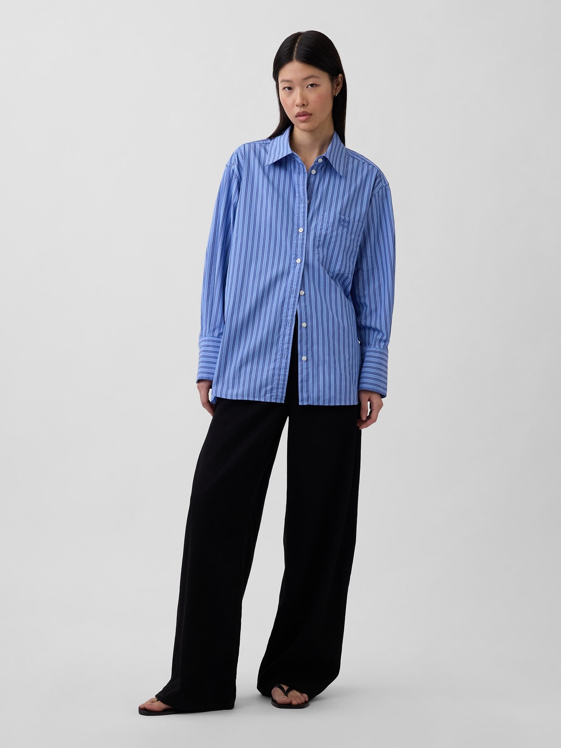 Blue Stripe Cotton Poplin Big Shirt - Image 3 of 5