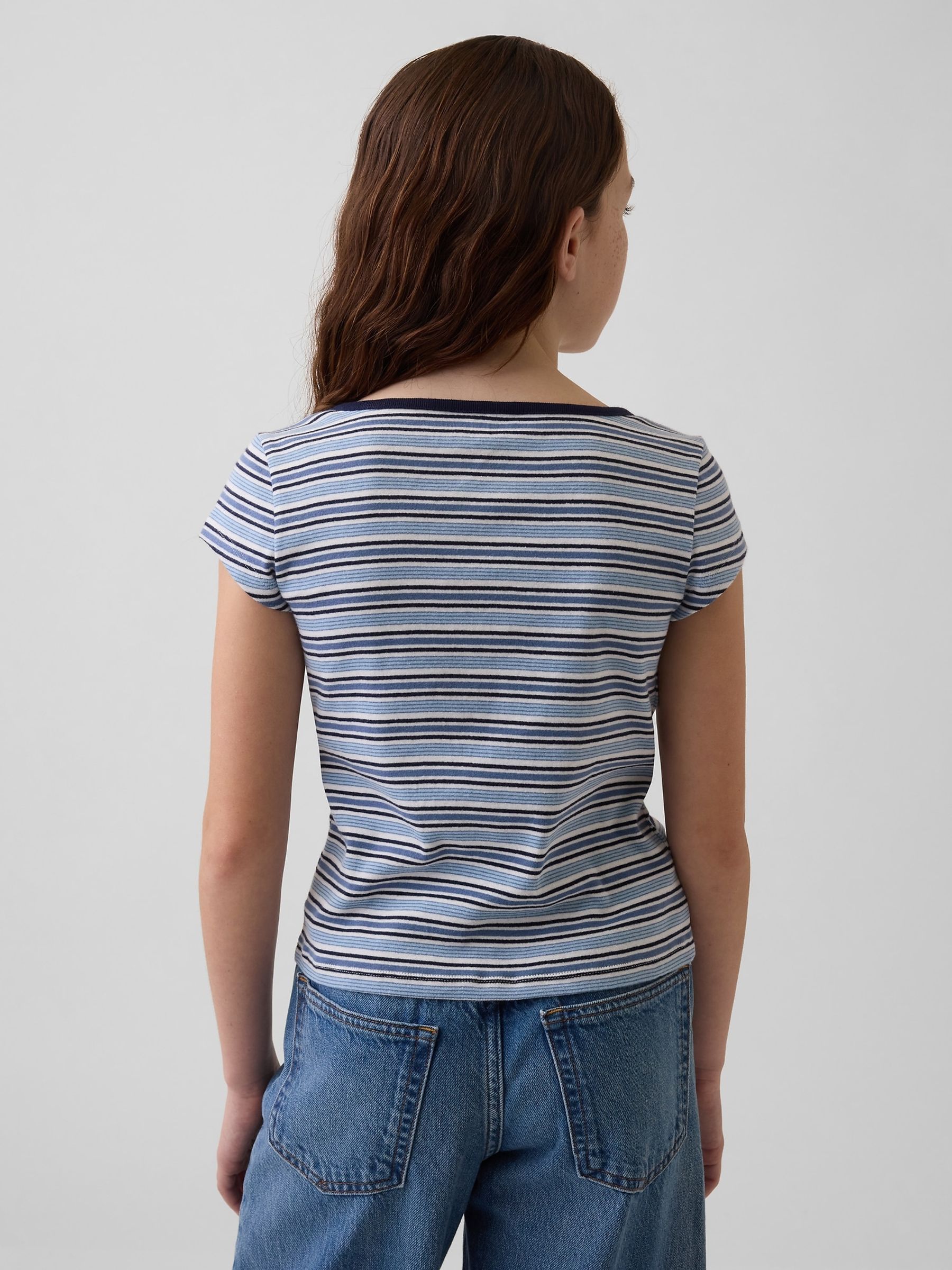 Blue stripe Cap-Sleeve Fitted T-Shirt - Image 2 of 4