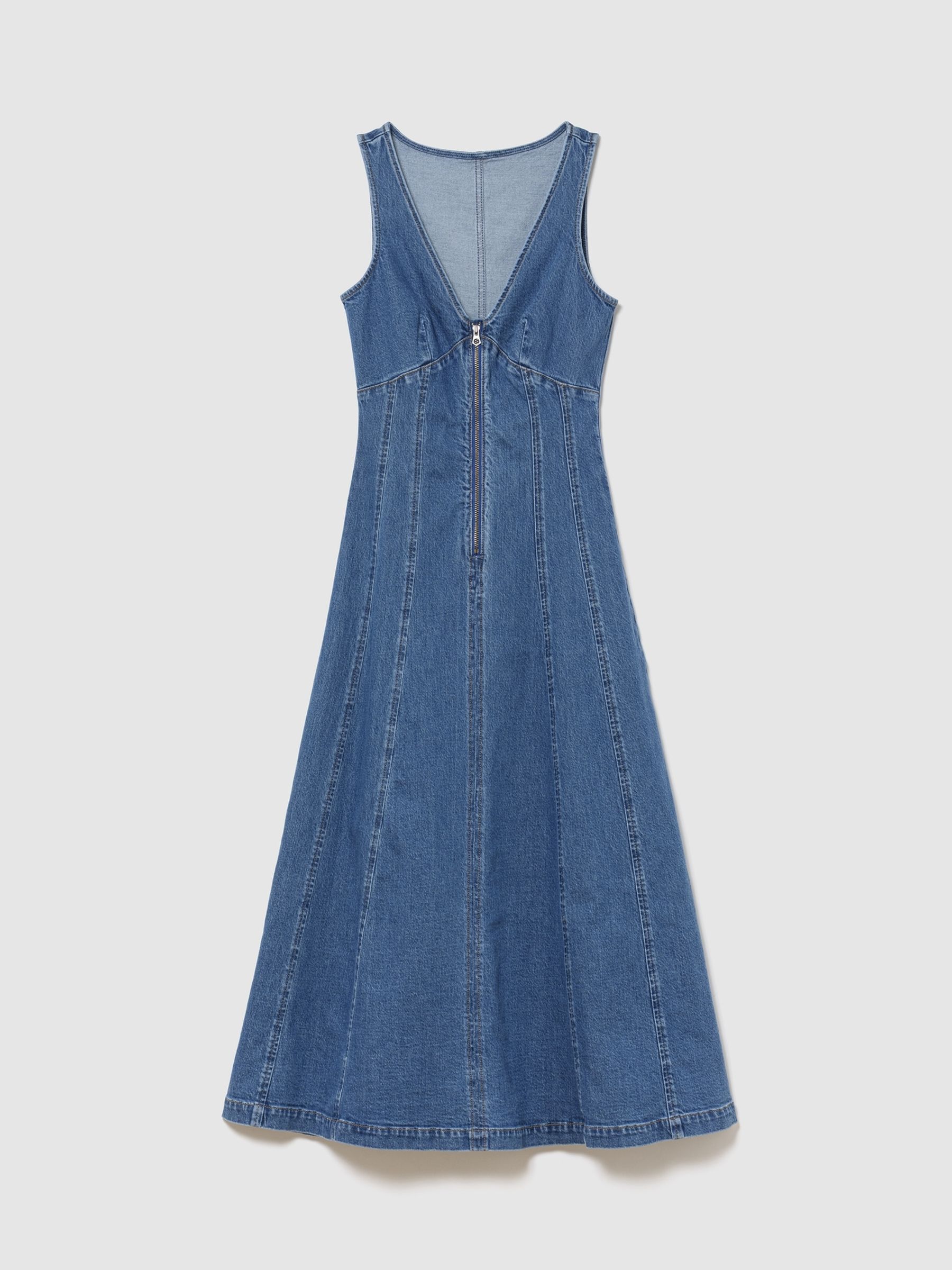 Medium wash Denim Zip-Front Midi Dress - Image 1 of 2