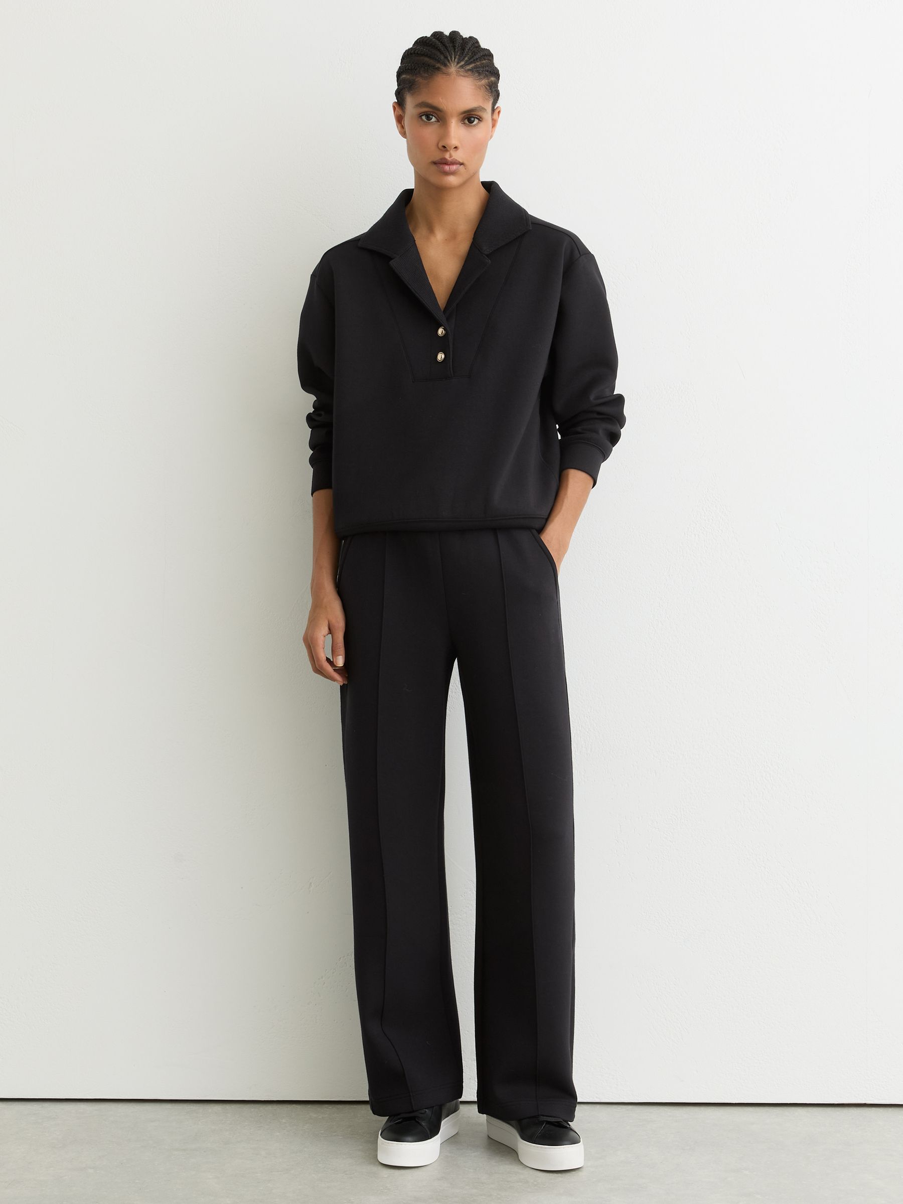 Premium Interlock Wide-Leg Joggers in Black - image 2