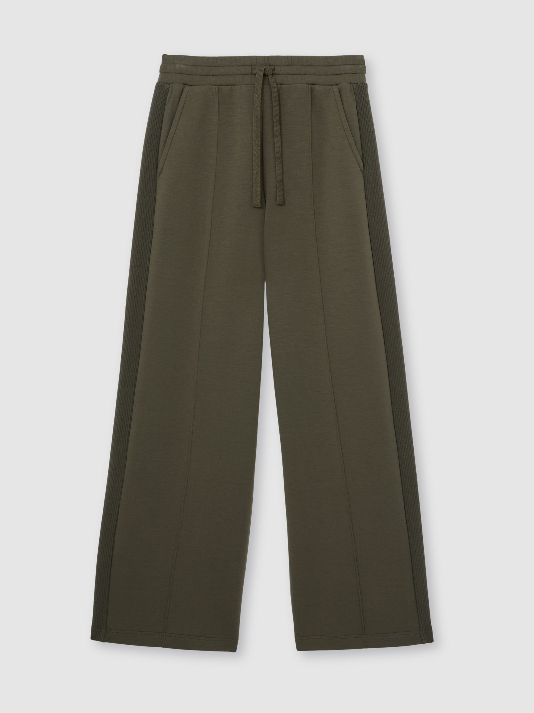 Premium Interlock Wide-Leg Joggers in Khaki Green - Image 2 of 6