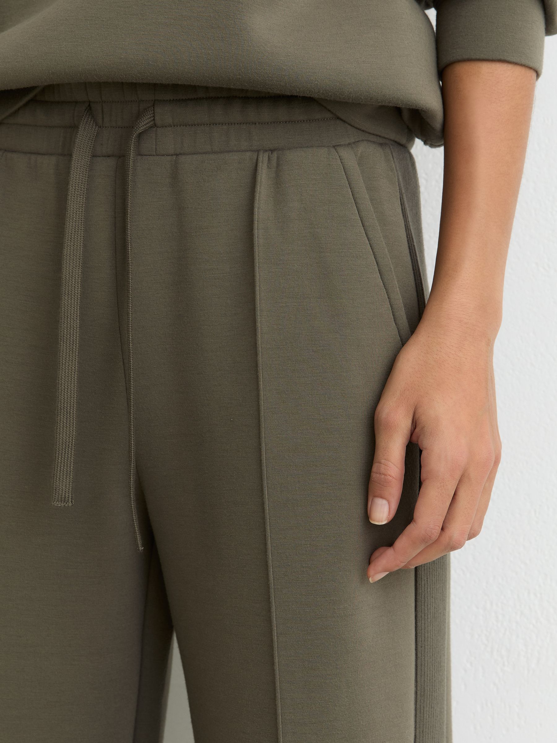 Premium Interlock Wide-Leg Joggers in Khaki Green - Image 3 of 6