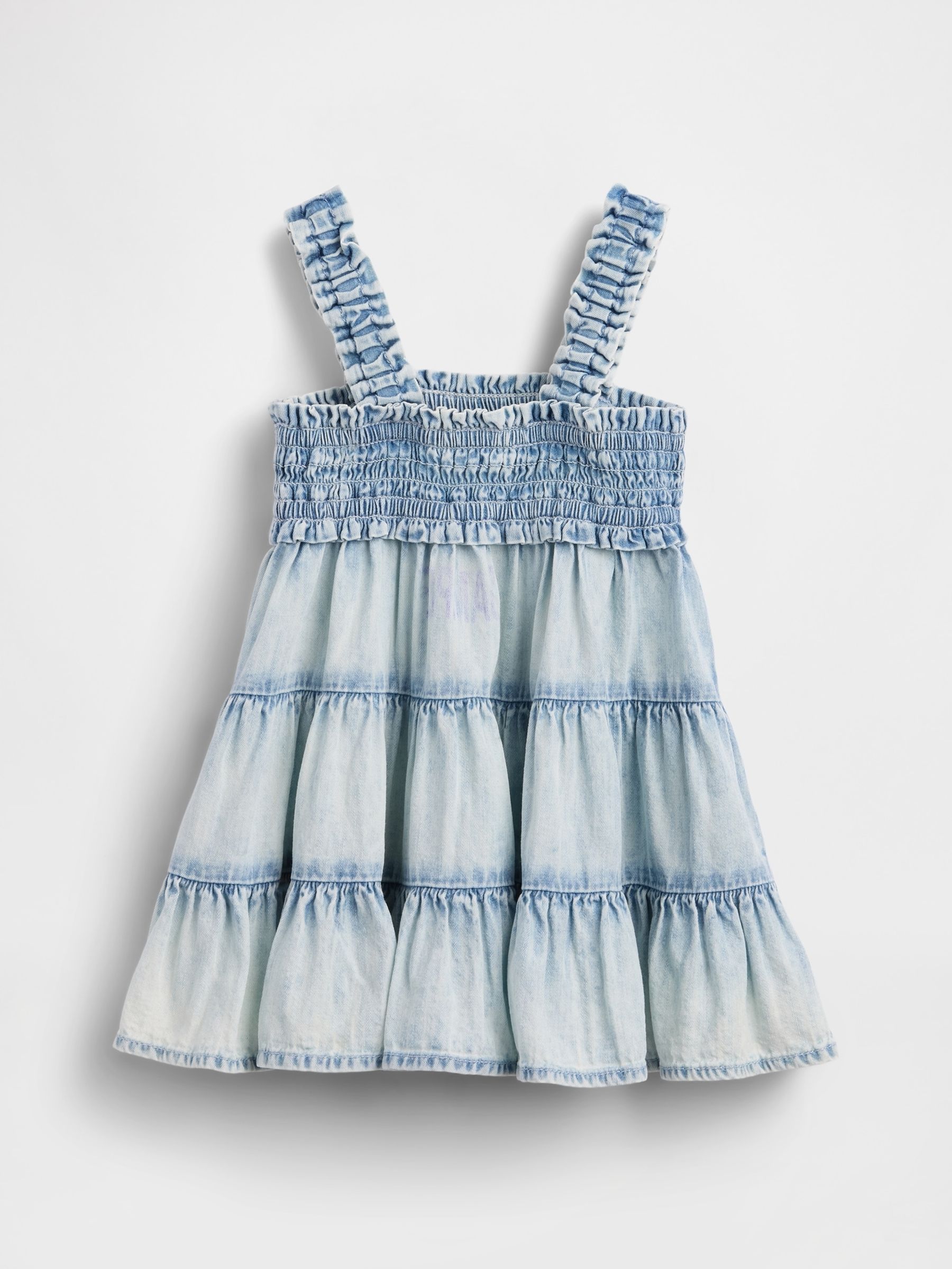 Light Wash Denim Tiered Dress - Image 1 of 2 Light Wash Denim Tiered Dress - Image 1 of 2