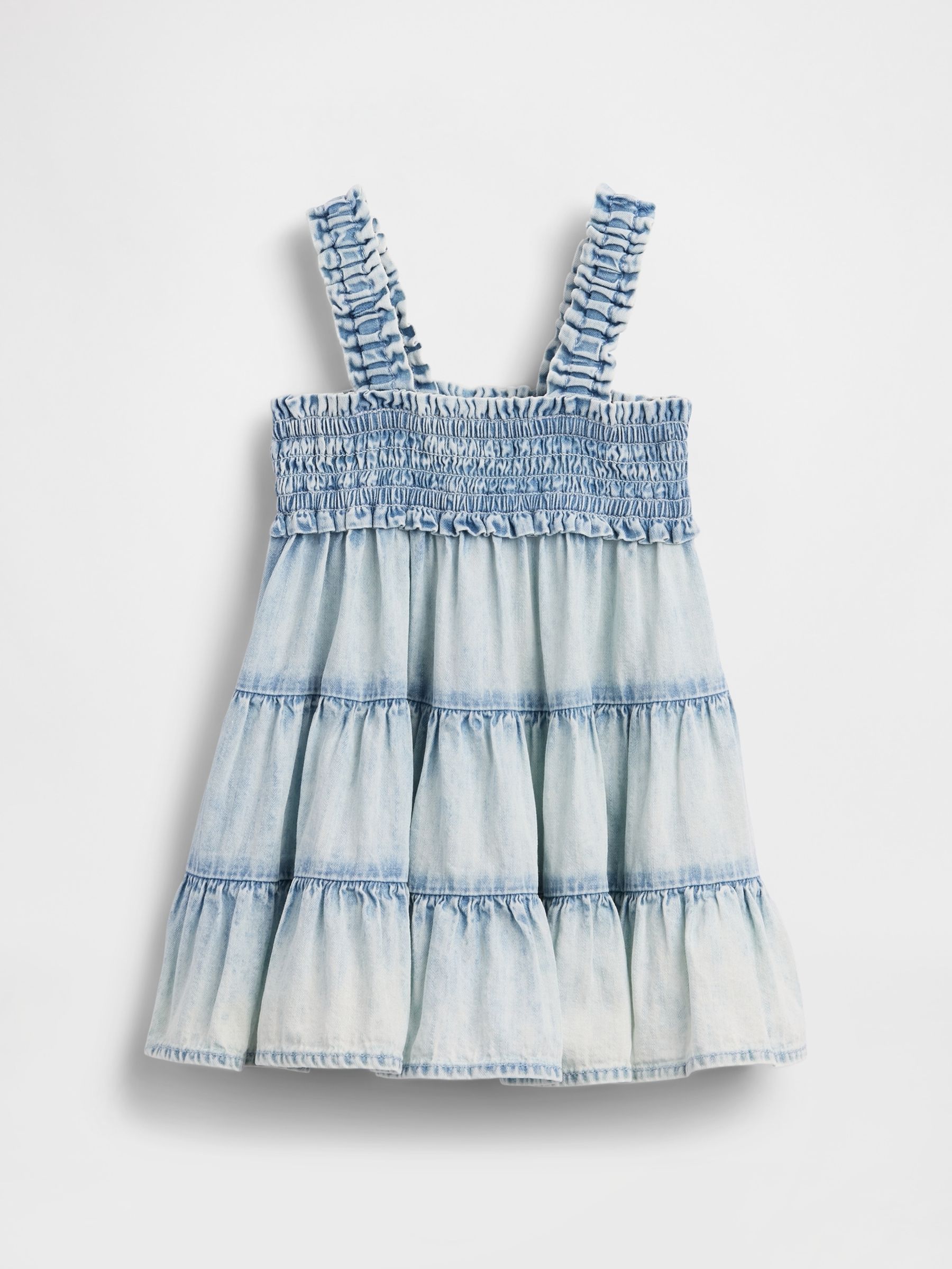 Light Wash Denim Tiered Dress - Image 2 of 2 Light Wash Denim Tiered Dress - Image 2 of 2