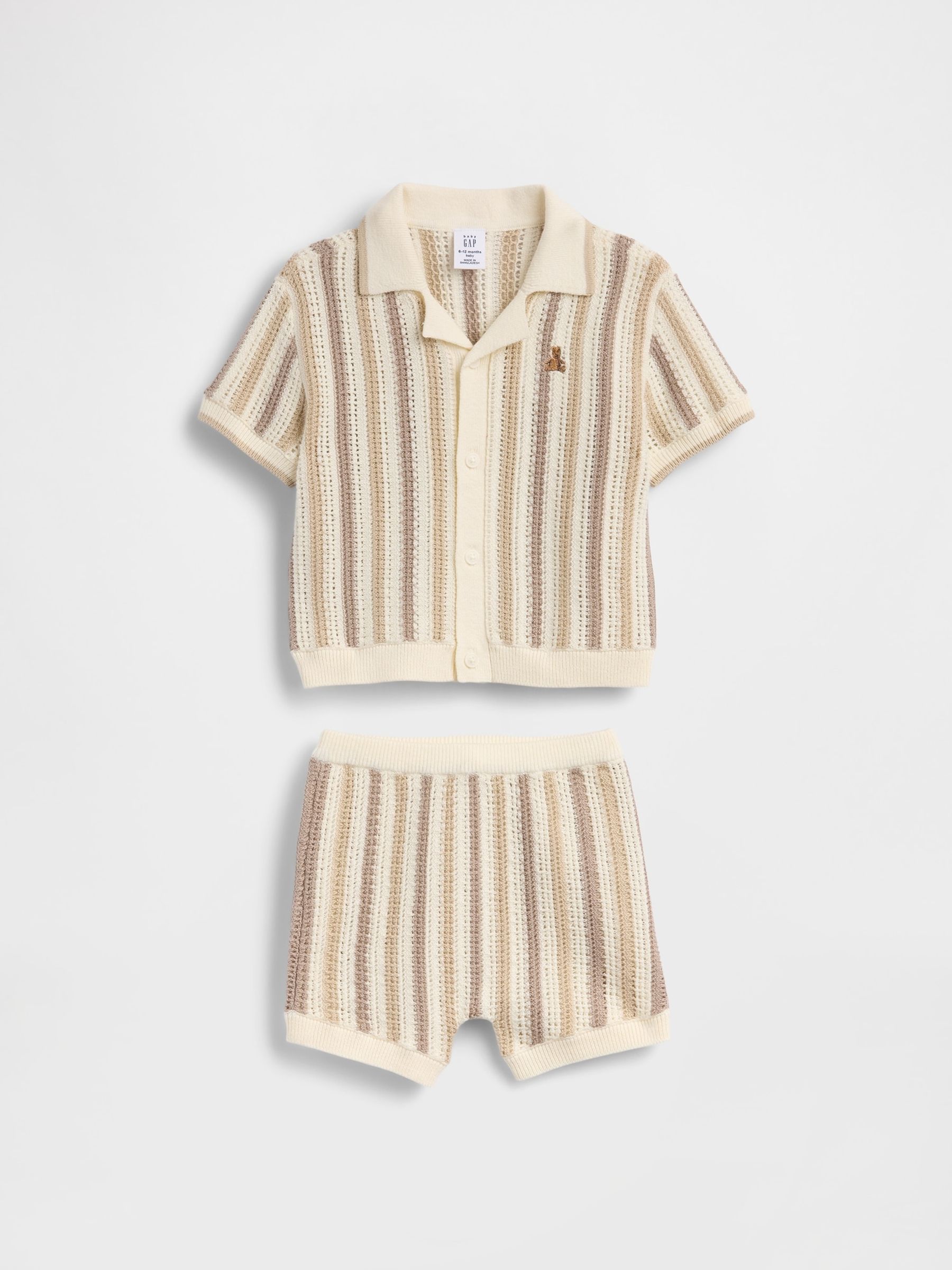 Brown striped Crochet Shirt Outfit Set - Image 1 of 3
