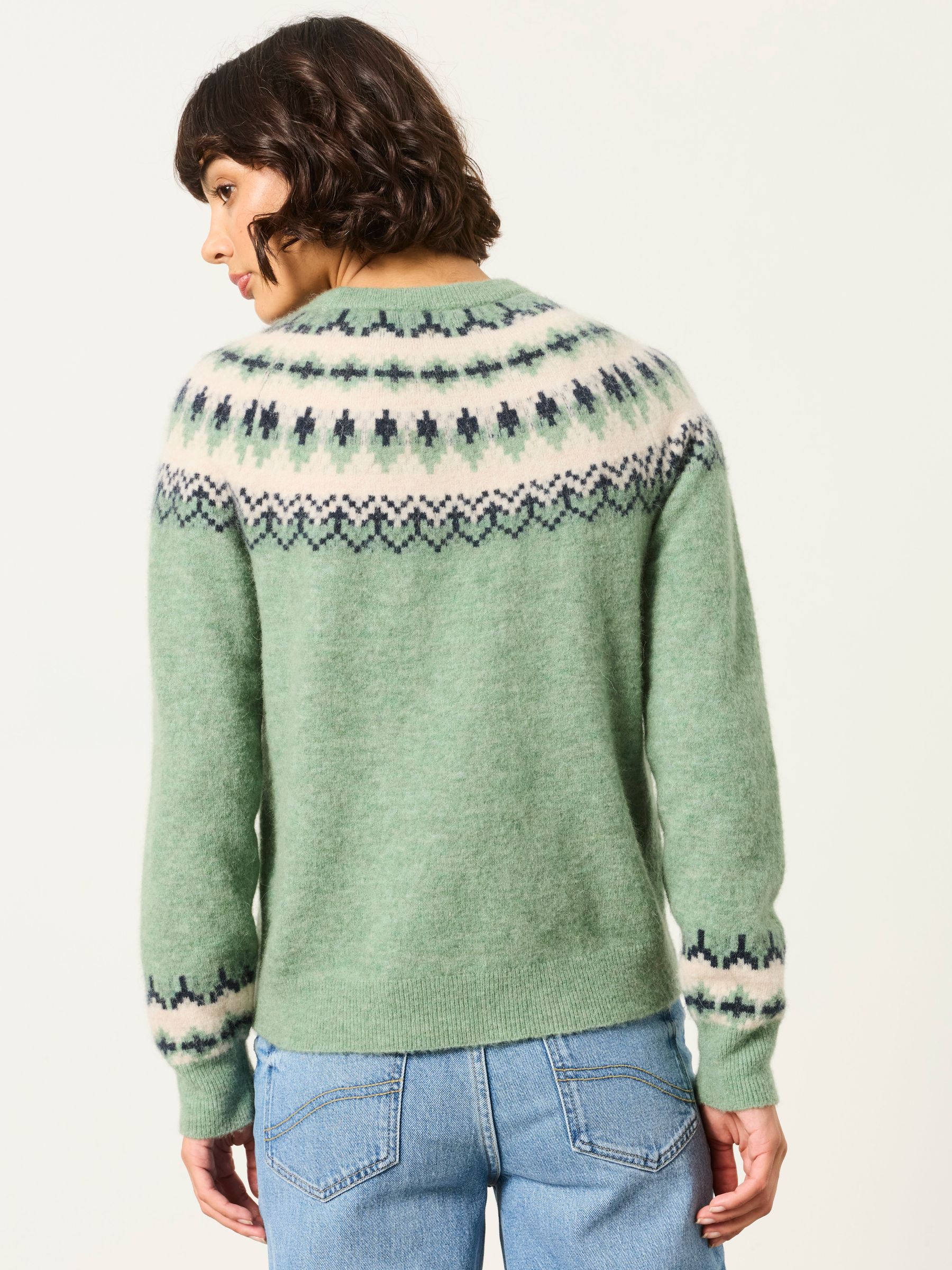 Halle Light Green Fairisle Knitted Crew Jumper - Image 2 of 6 Halle Light Green Fairisle Knitted Crew Jumper - Image 2 of 6