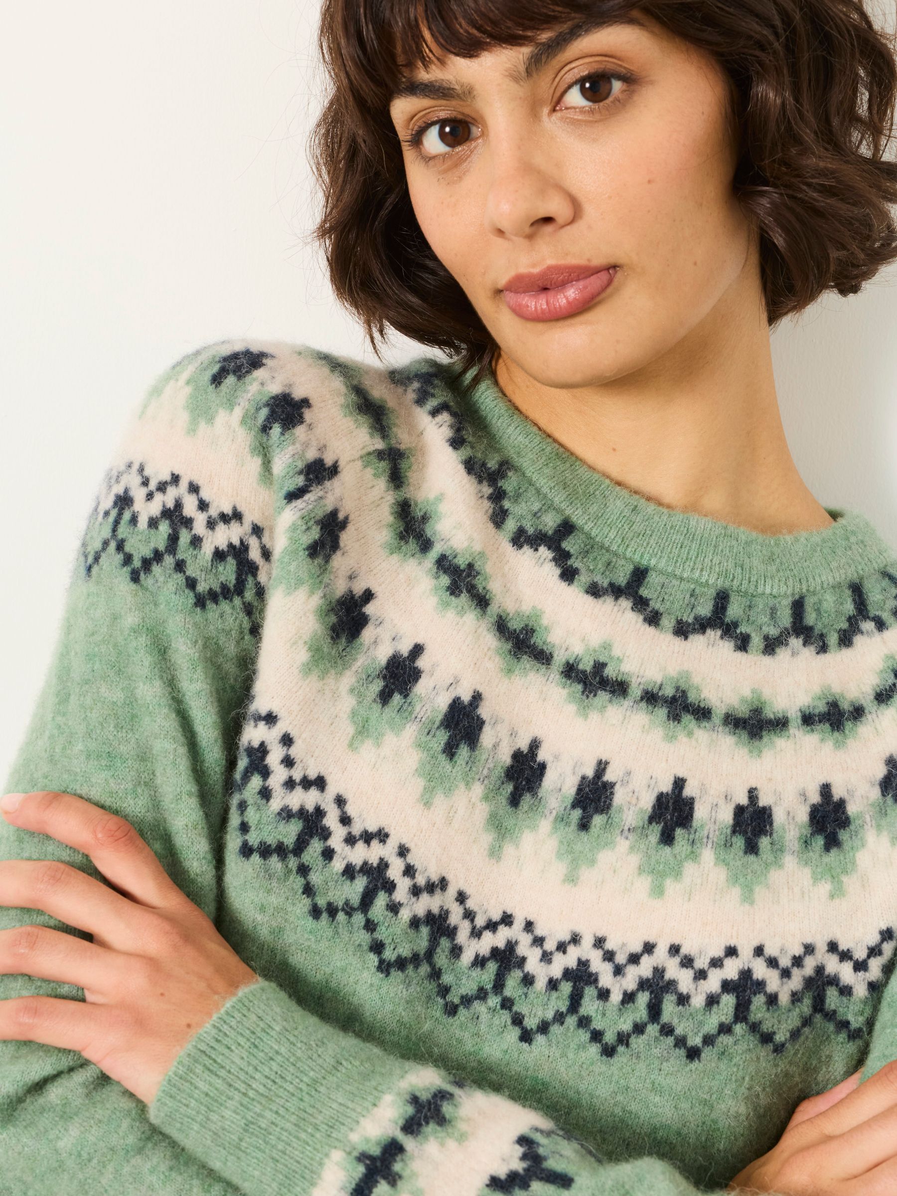 Halle Light Green Fairisle Knitted Crew Jumper - Image 3 of 6