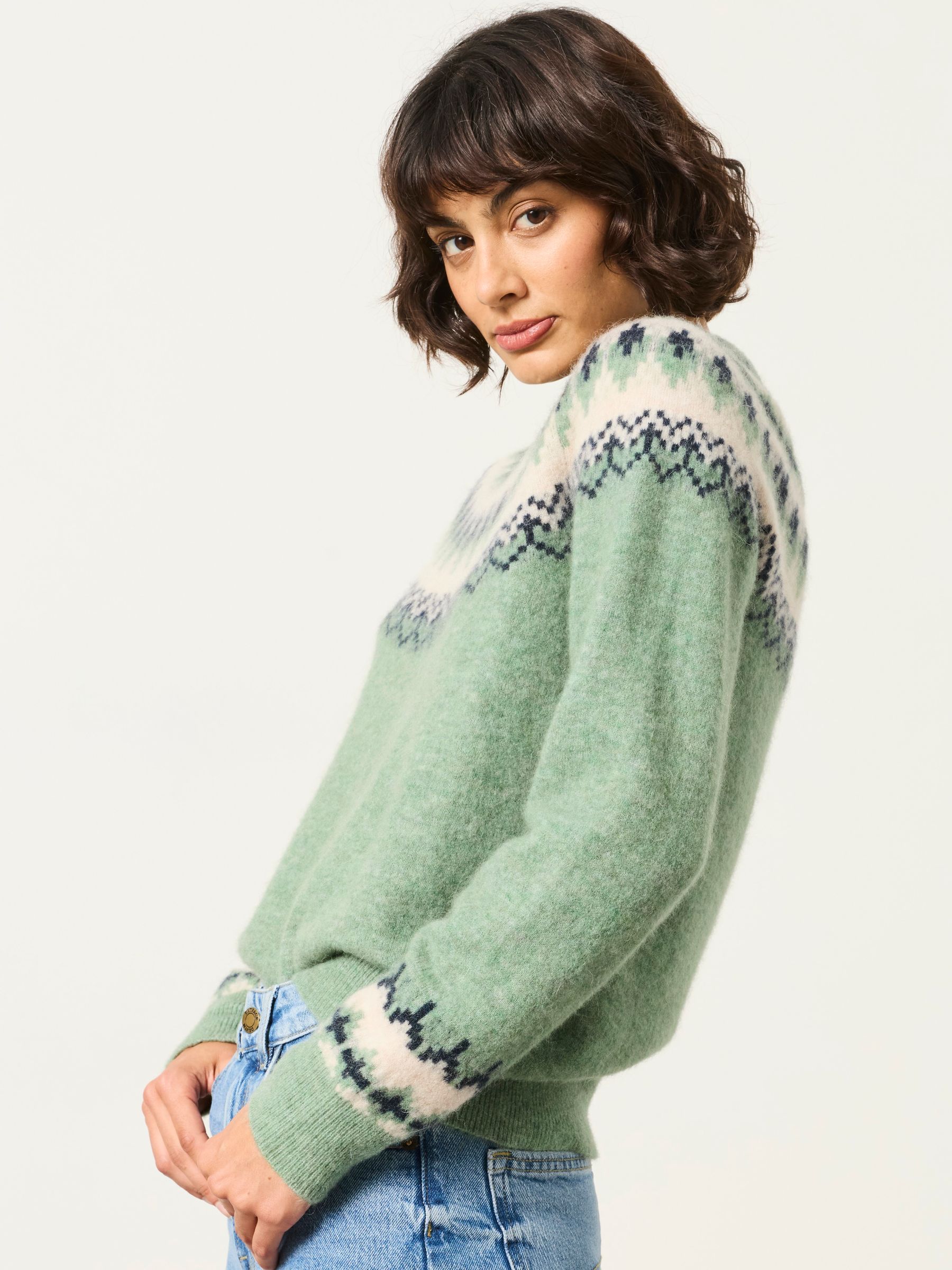 Halle Light Green Fairisle Knitted Crew Jumper - Image 4 of 6