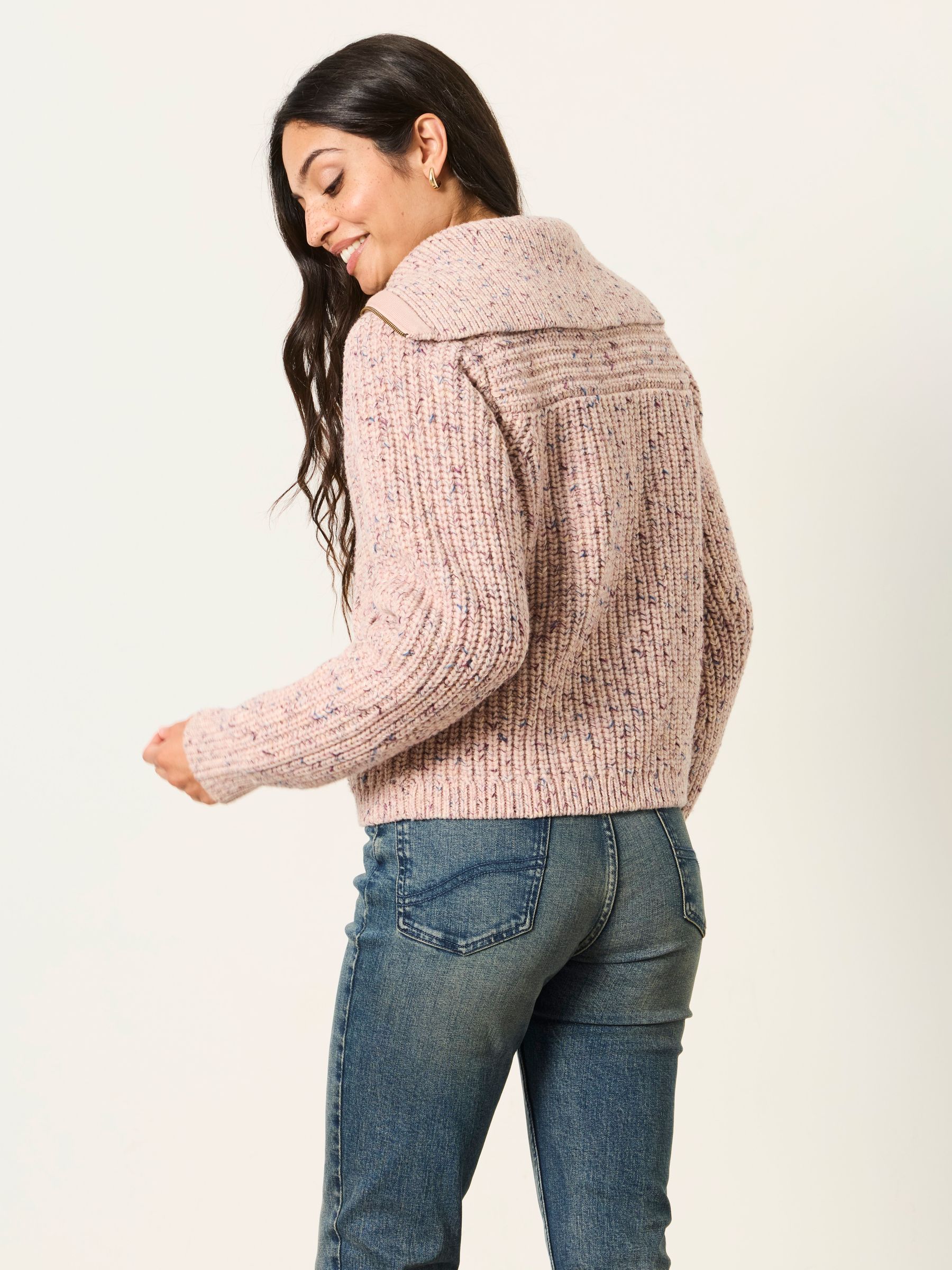 Pink Cooper Knitted Rib Zip Through Cardigan - Image 2 of 6
