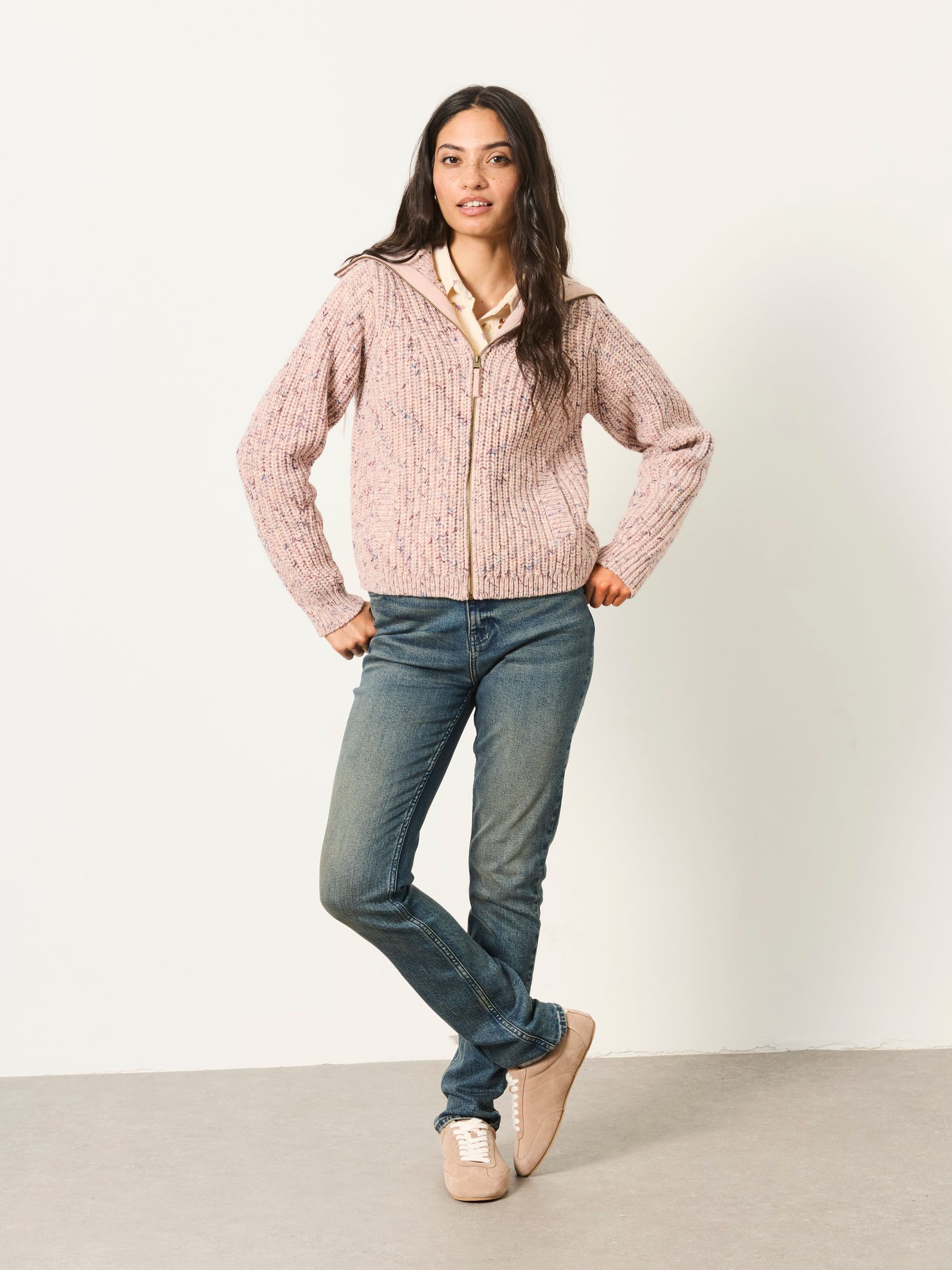 Pink Cooper Knitted Rib Zip Through Cardigan - Image 4 of 6