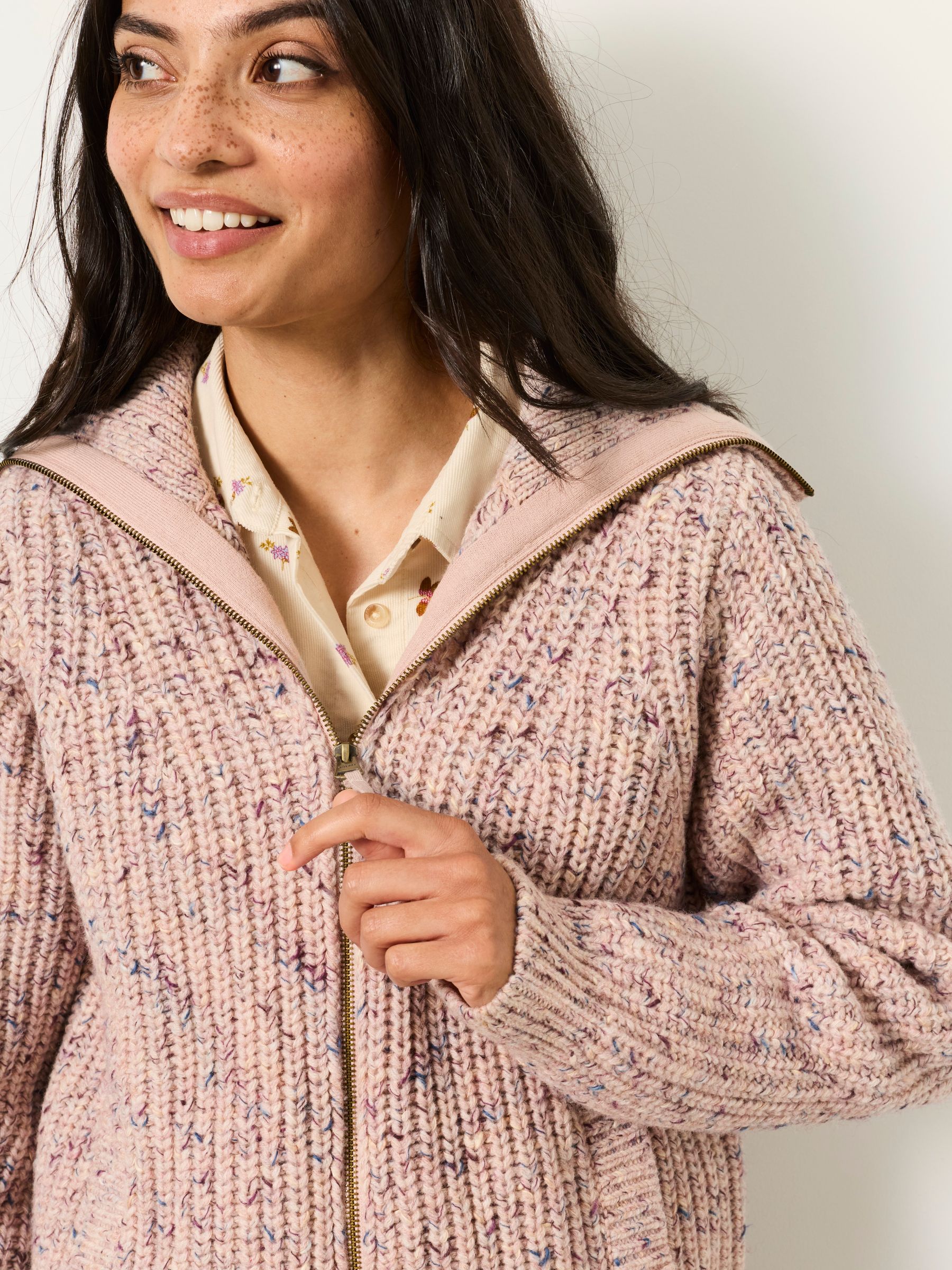 Pink Cooper Knitted Rib Zip Through Cardigan - Image 5 of 6