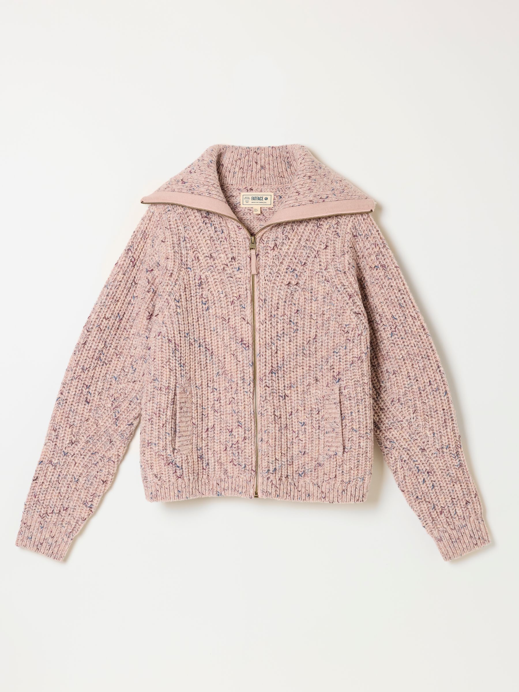 Pink Cooper Knitted Rib Zip Through Cardigan - Image 6 of 6