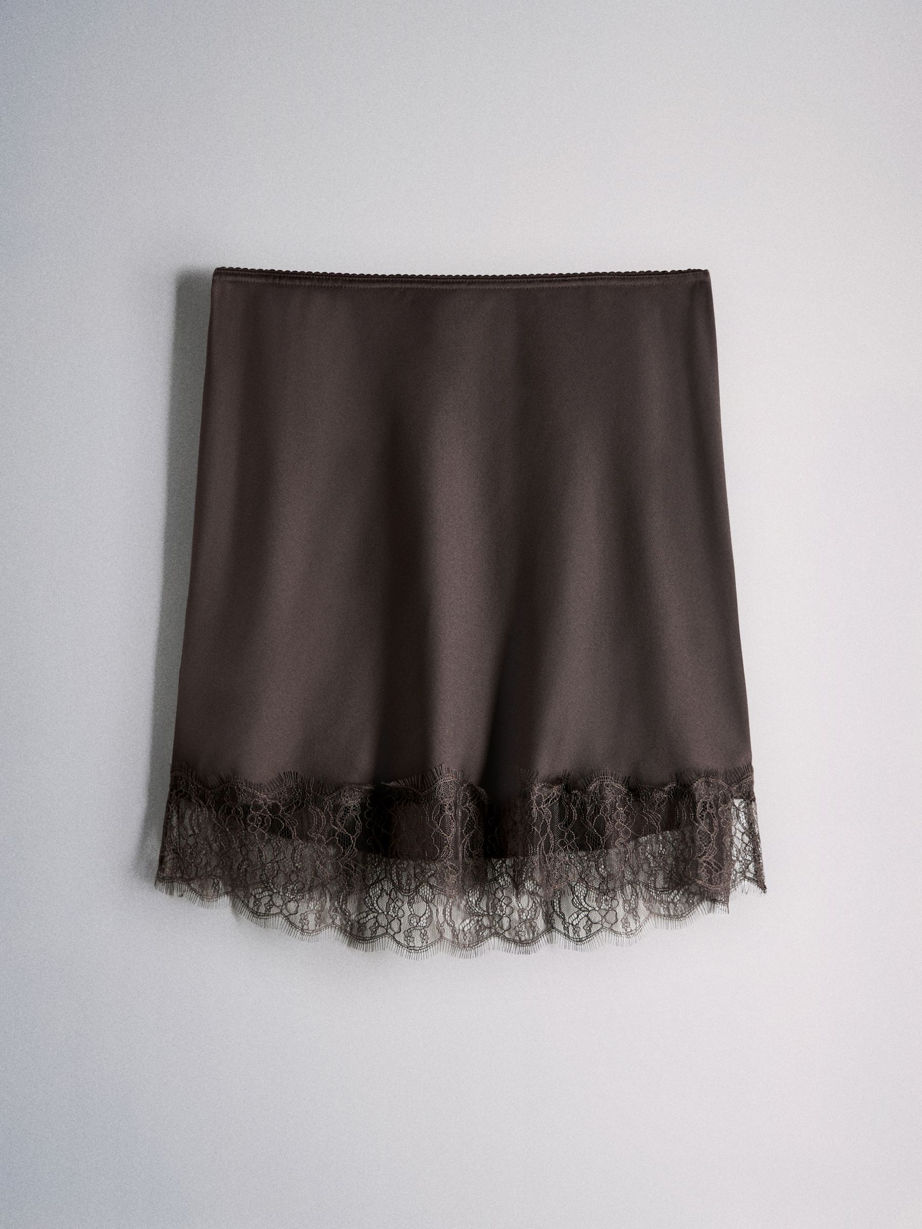 2 Pack Satin Crepe Lace Hem Mini Skirt Black/Chocolate Brown - Image 5 of 6