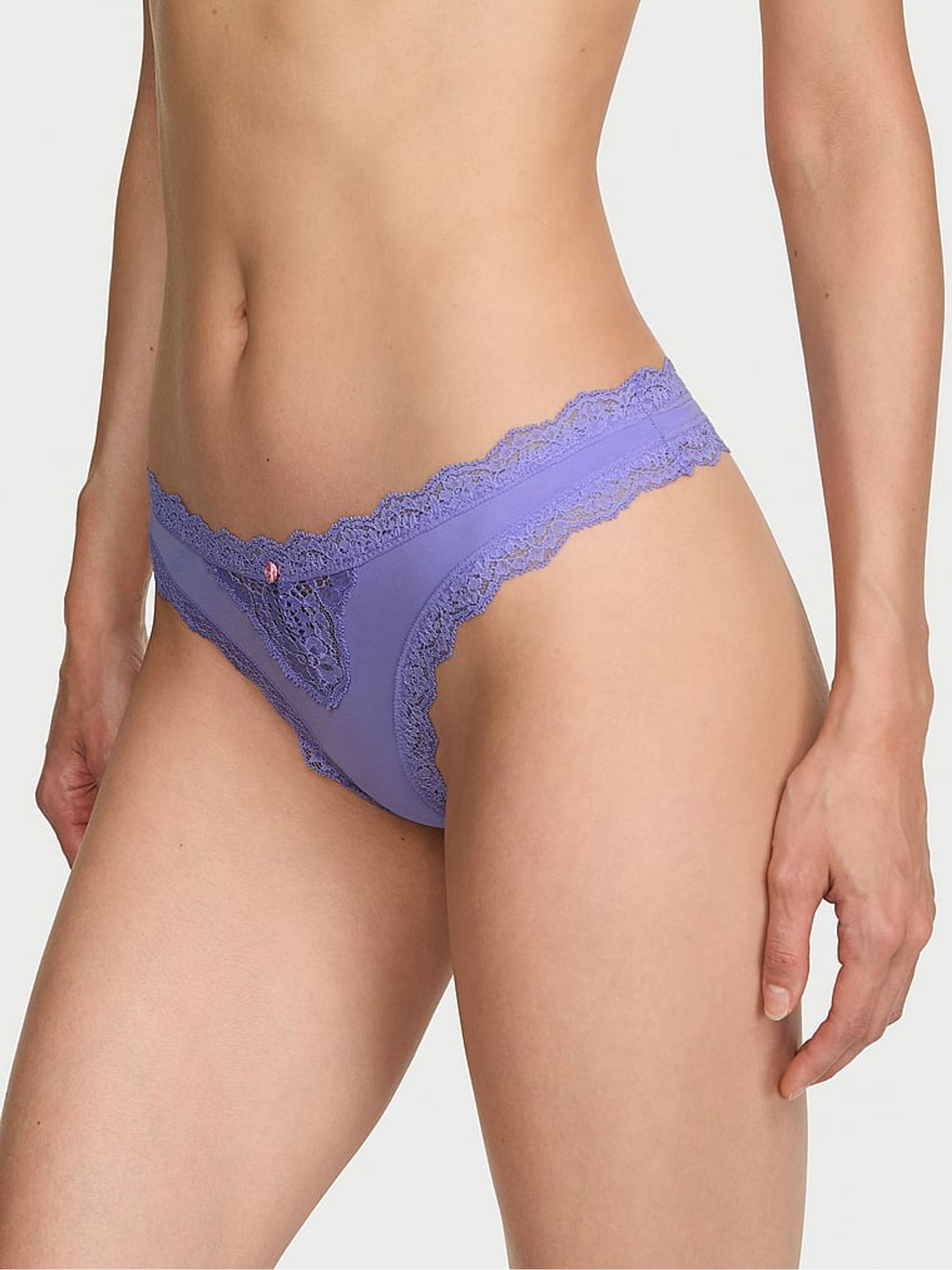 Verywinkle Purple Lace Trim Thong Knickers - Image 1 of 2