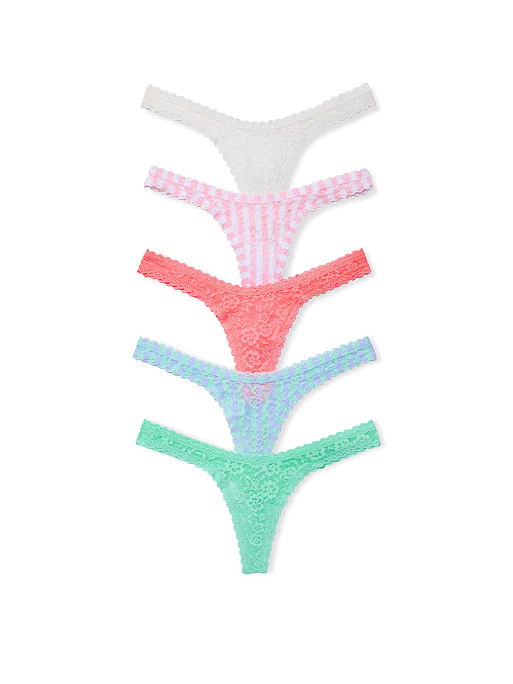 White/Pink/Blue/Green Mini Scoop Thong Knickers 5 Pack - Image 1 of 1