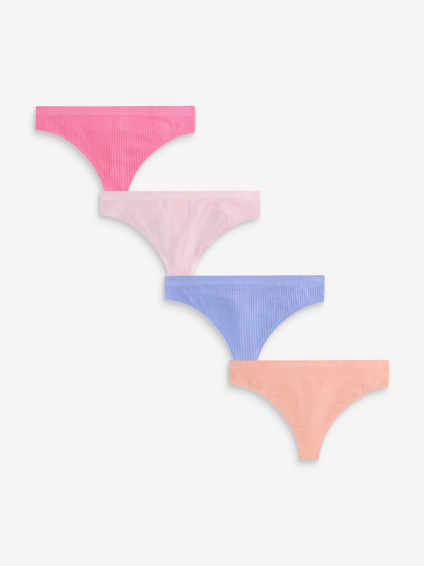 Pink/Blue/Orange Thong 4 Pack Logo Knickers - Image 1 of 8