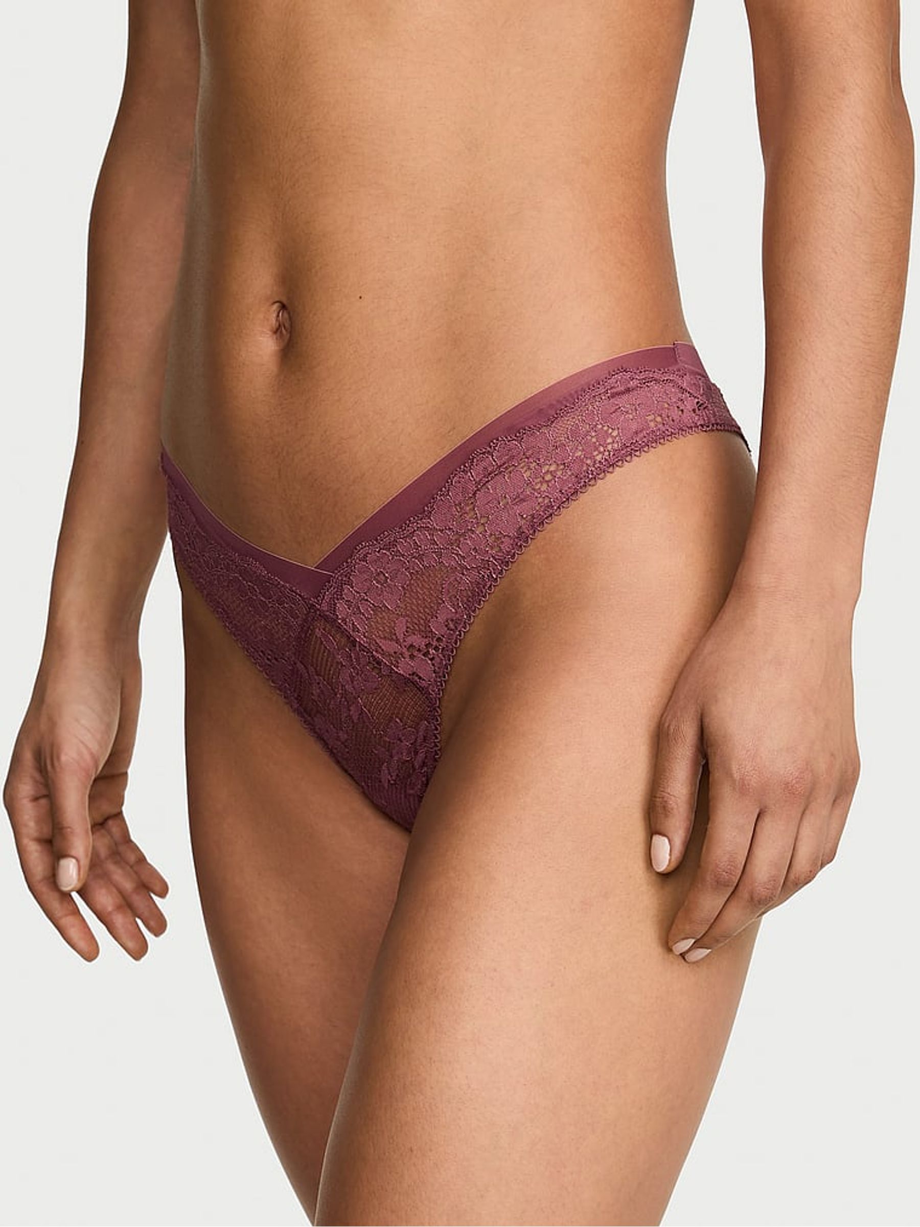 Morning Rose Pink Brazilian Lace & Mesh Knickers - Image 1 of 2