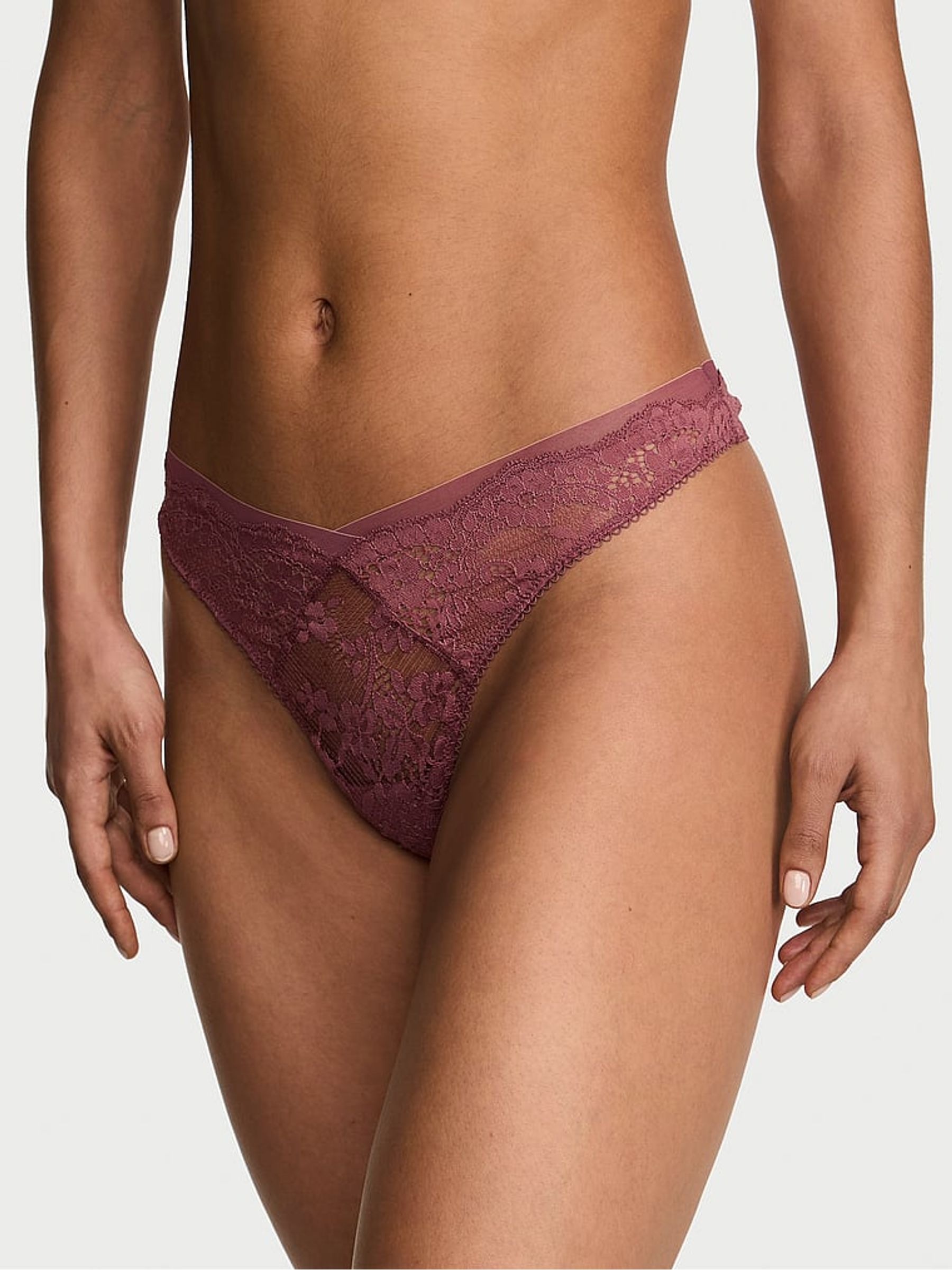 Morning Rose Pink Thong Lace & Mesh Knickers - Image 1 of 2 Morning Rose Pink Thong Lace & Mesh Knickers - Image 1 of 2